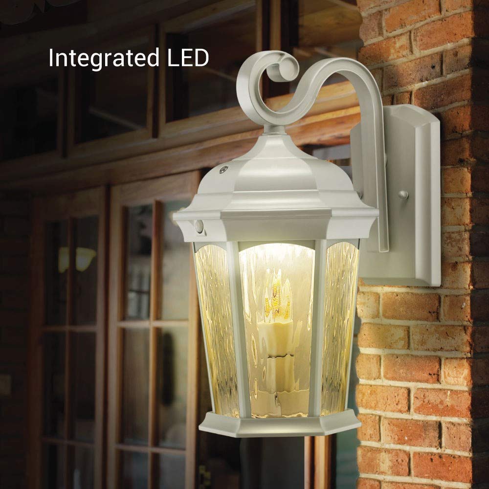 Euri Lighting Flickering Flame Lantern with Security Light, 3000K, White, Model EFL-140W-MD, Pack of 1, Aluminum