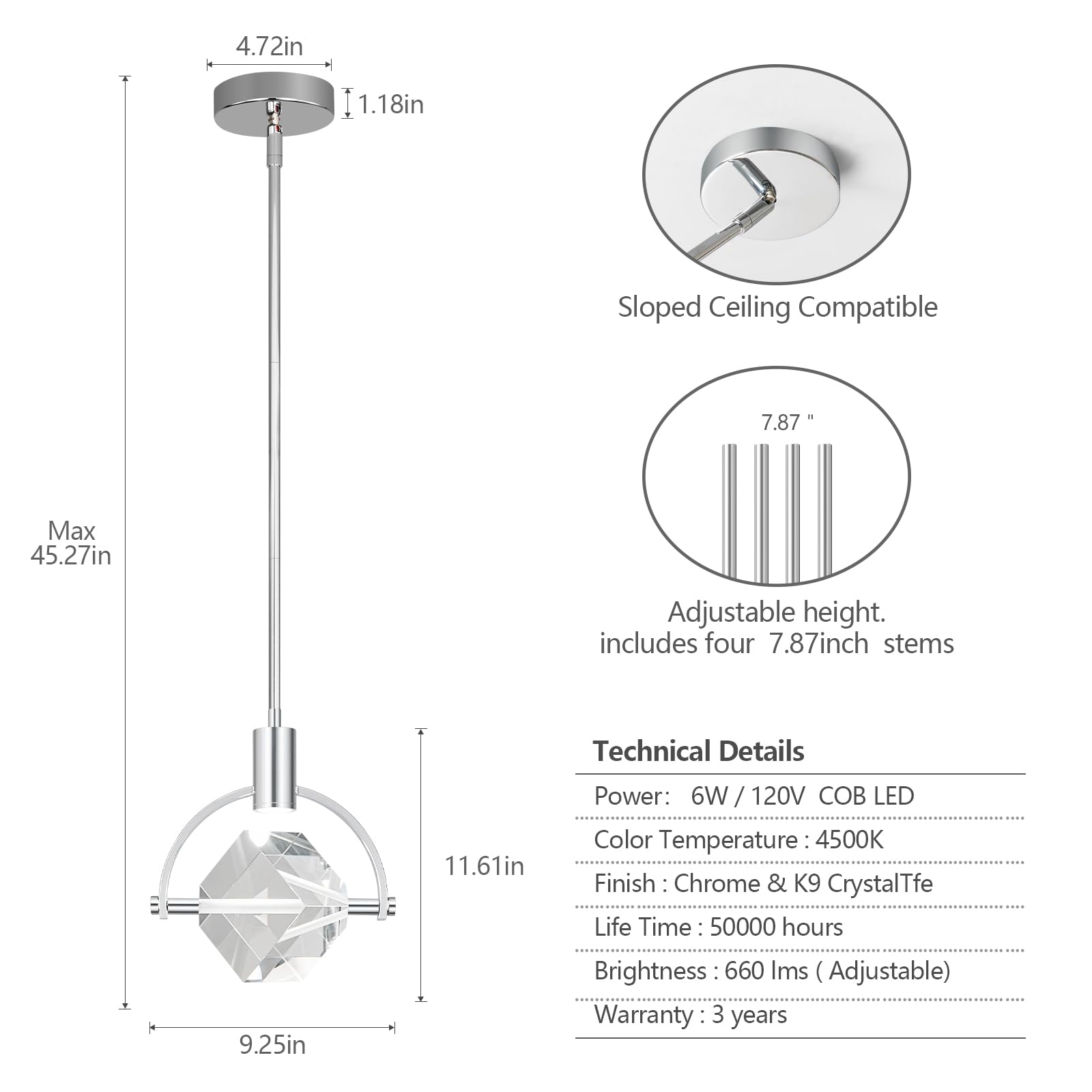 Liangmh Chrome Crystal Pendant Light Fixture, Modern Led Hanging Light For Kitchen And Dining Room