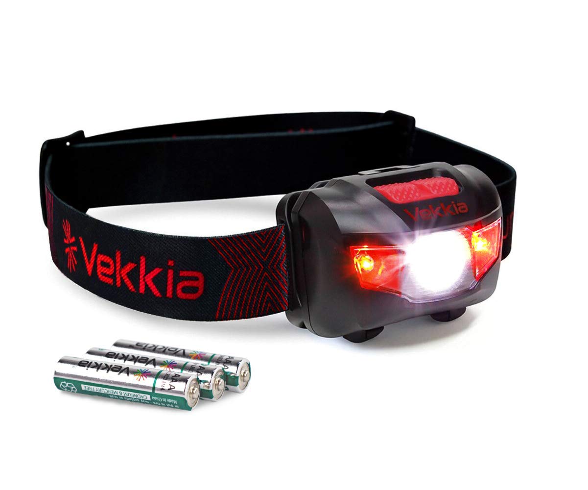 Vekkia Ultra Bright LED Headlamp, 5 Lighting Modes, IPX6 Waterproof, 1 Pack, Jet Black