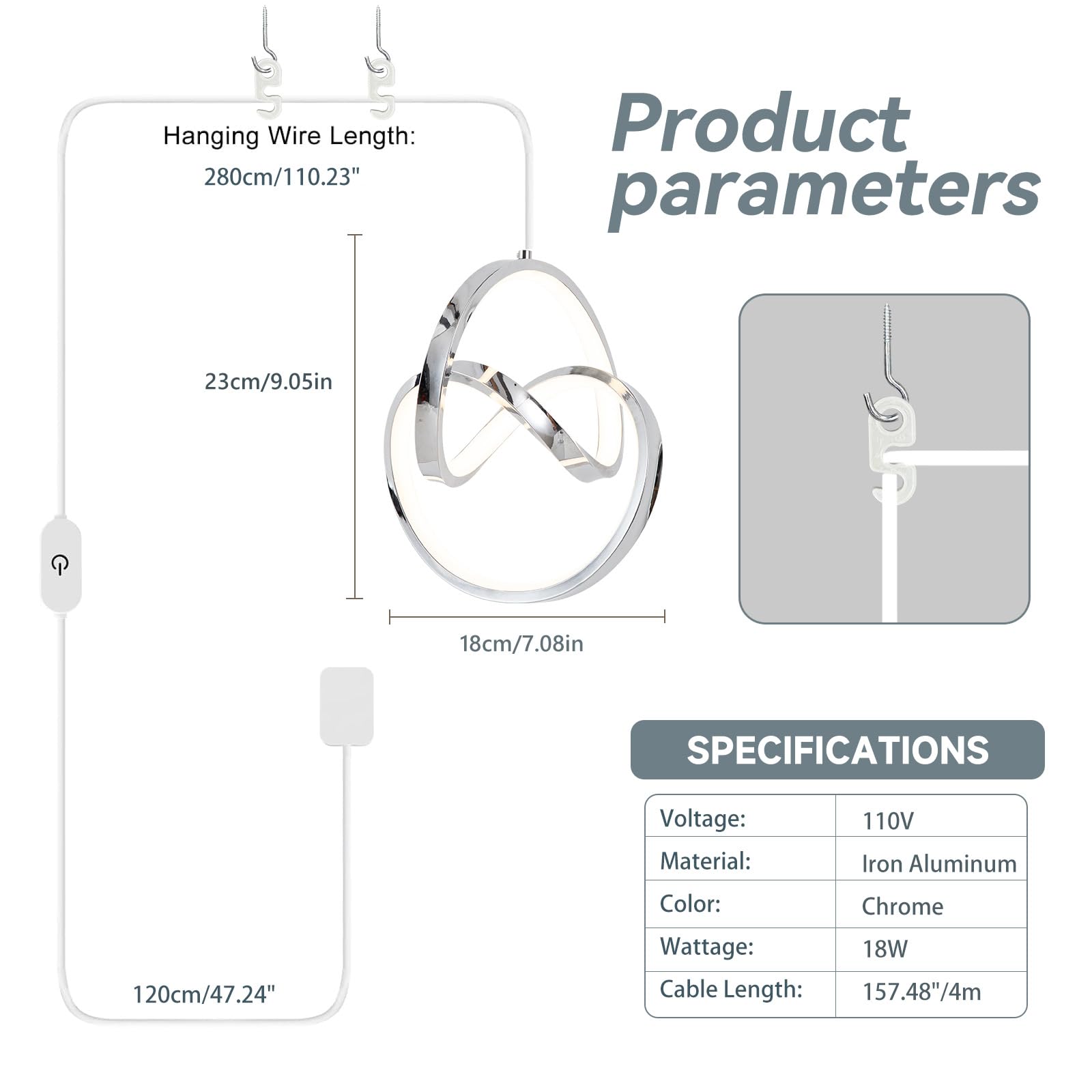 Sovinzert Modern Led Pendant Light Fixtures Pendant Lights Kitchen Island Lighting Adjustable Height Chrome Hanging Lamp For Dining Room Bedroom Living Room (1 Pack)