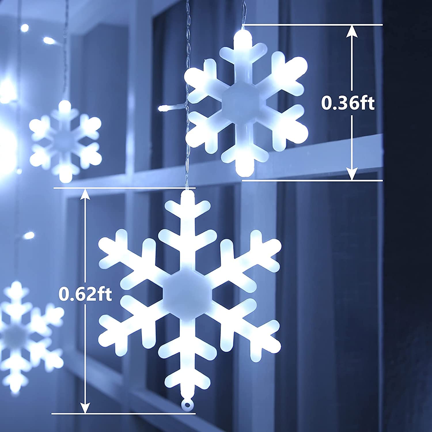 Jnaurb Christmas Snowflake Lights, 17.22ft 264 LED, Waterproof, 8 Modes, White Decor for Indoor & Outdoor