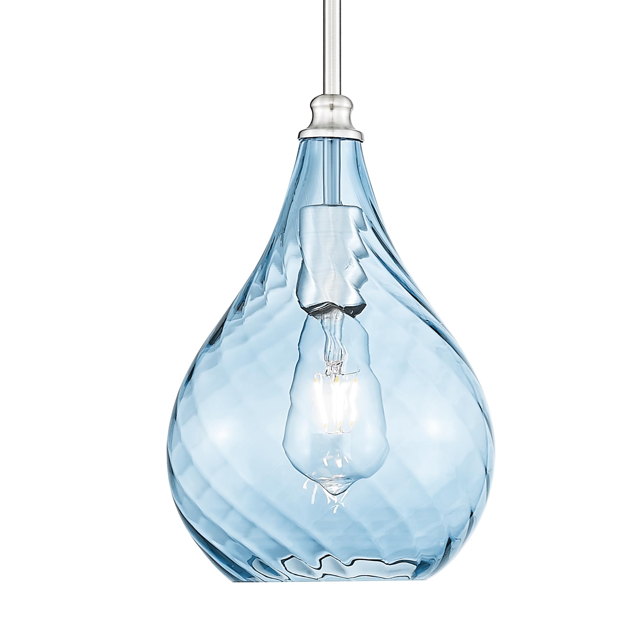 TENGXIN 8 Inch Hanging Light for Kitchen Island,Kitchen Pendant Lighting Over Island,Brushed Nickel Finished Blue Glass Pendant 