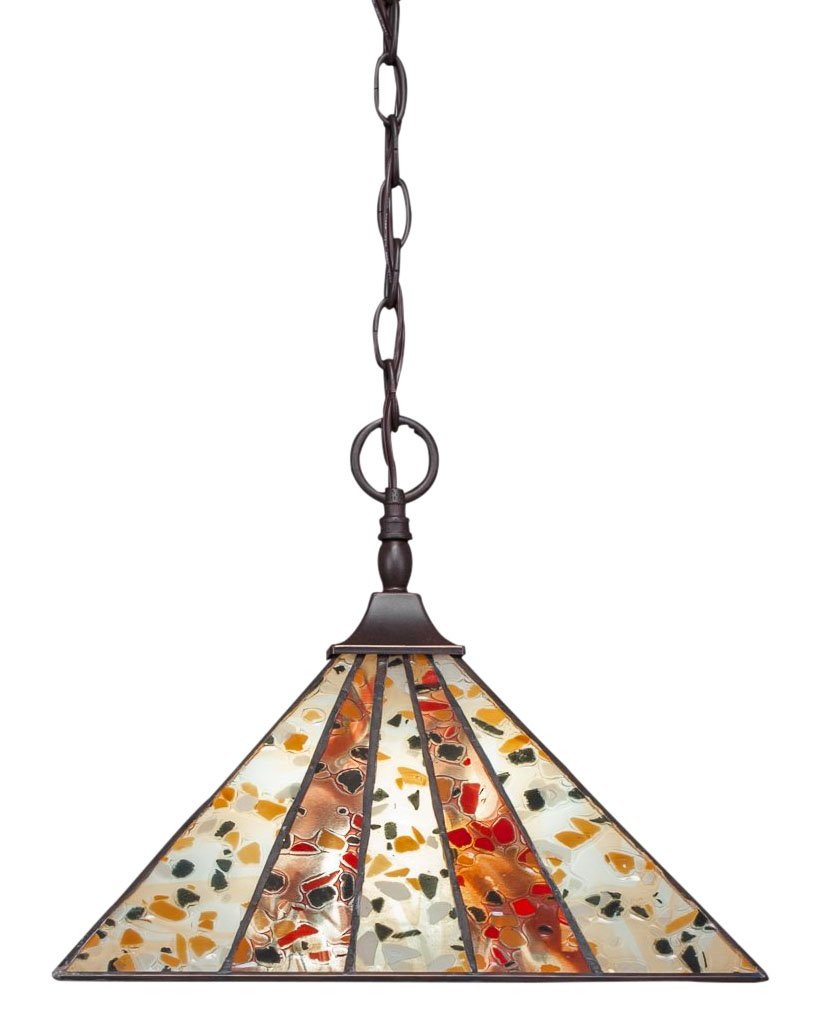 Toltec Lighting 12-Dg-956 Chain Hung Pendant With Square Fitter With 14&quot; Fiesta Tiffany Glass, Dark Granite Finish