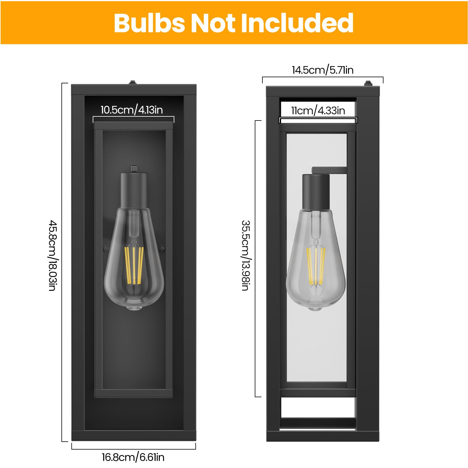 Aibisdo 18In Large Dusk To Dawn Outdoor Wall Light -2 Pack  Waterproof Outdoor Garage Lighting Fixtures With Clear Glass Shade  Auto On/Off Porch Light For Patio  Garage  Front Door(Black)