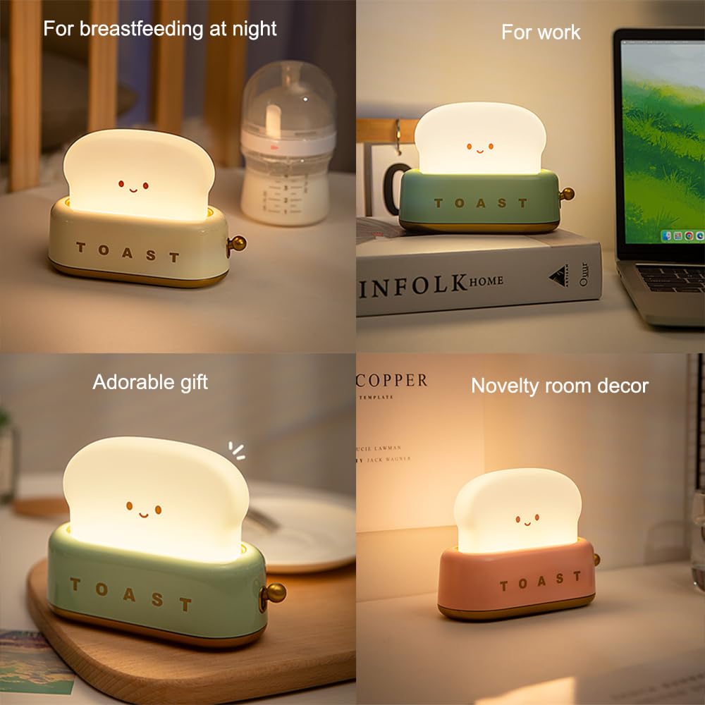 Ipalmay Cute Toaster Night Light, Dimmable Bread Night Lamp Usb Rechargeable, Auto-Off Bedside Sleep Lamp, Office Study Room Hom
