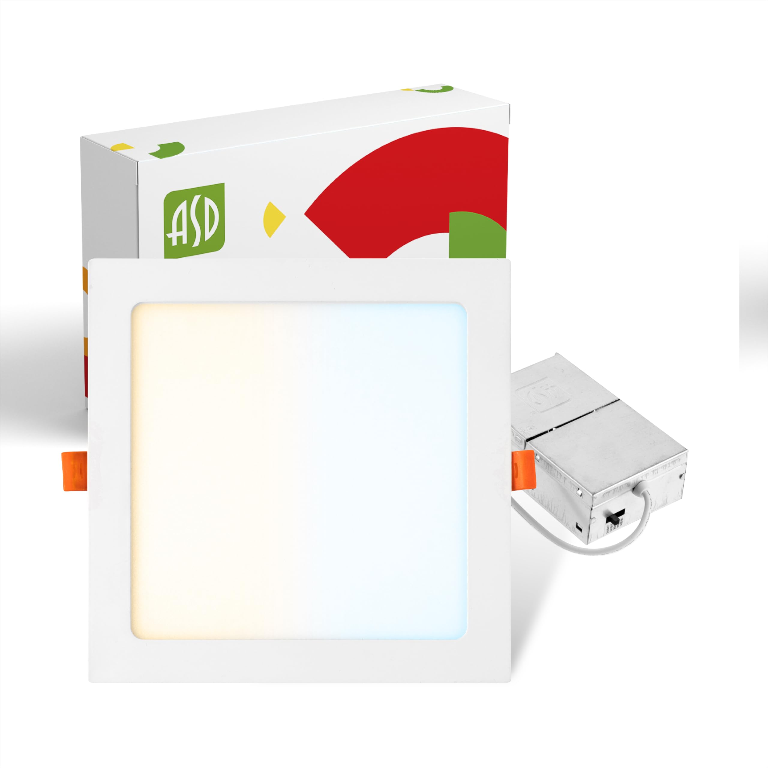 Asd 1 Pack Led Square Recessed Lighting 8 Inch  5 Cct 2700K-5000K Cri90+  20W 70W Eqv  Ultra Thin Dimmable Ceiling Lights With J Box  Canless Wafer Downlight  Slim Panel Light  Ul Energy Star  White