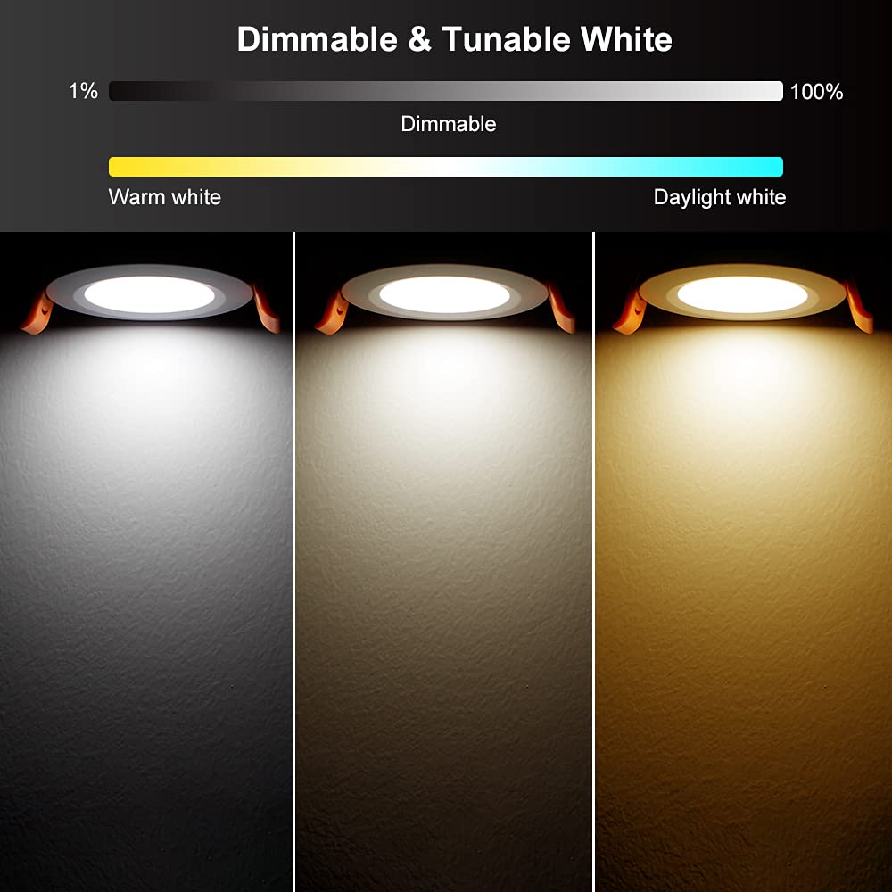 YGS-Tech Smart LED Recessed Lighting, 5W RGB WiFi Downlight, Dimmable, 4 Pack, 2700-6500K, Plastic, Compatible with Alexa &