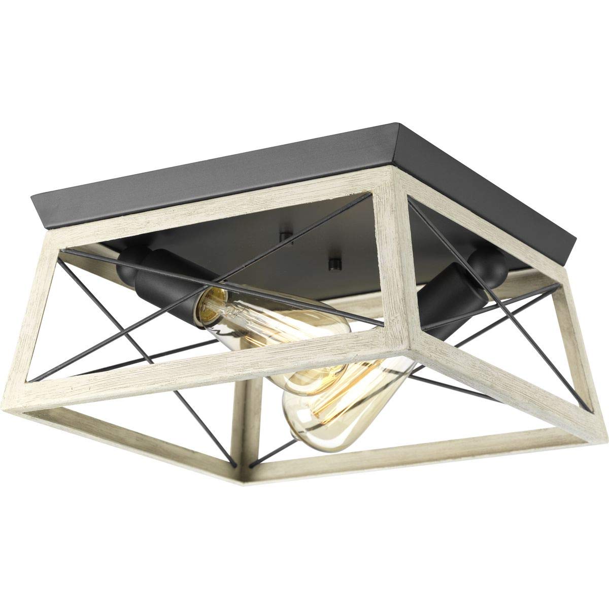 Progress Lighting Briarwood Collection Whitewashed Two-Light Farmhouse Flush Mount Ceiling Light, Graphite
