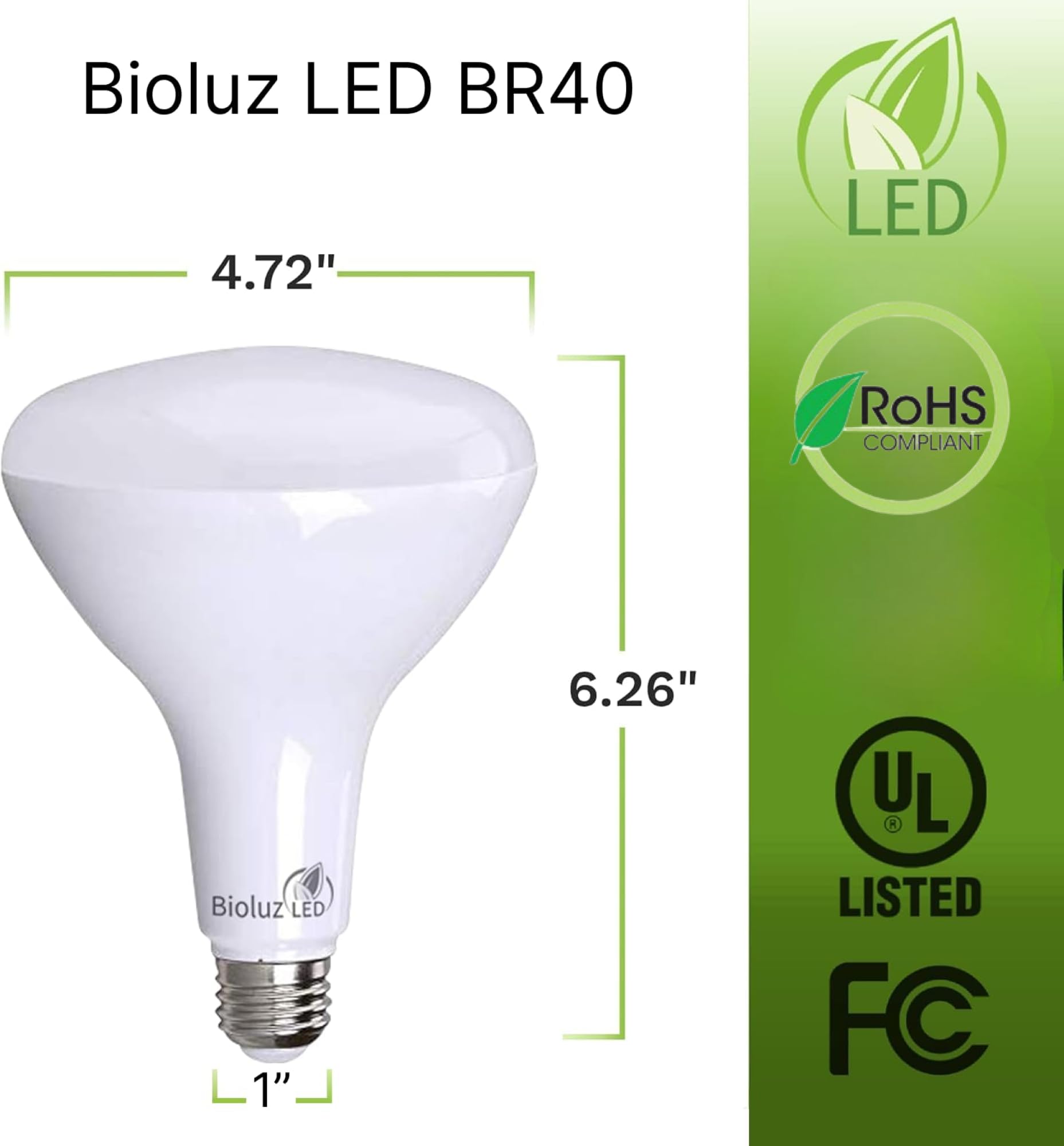 Bioluz LED BR40 Light Bulbs - Dimmable Soft White 3000K, 16W, 1400 Lumen, 4 Count, UL Listed, FCC RoHS Com