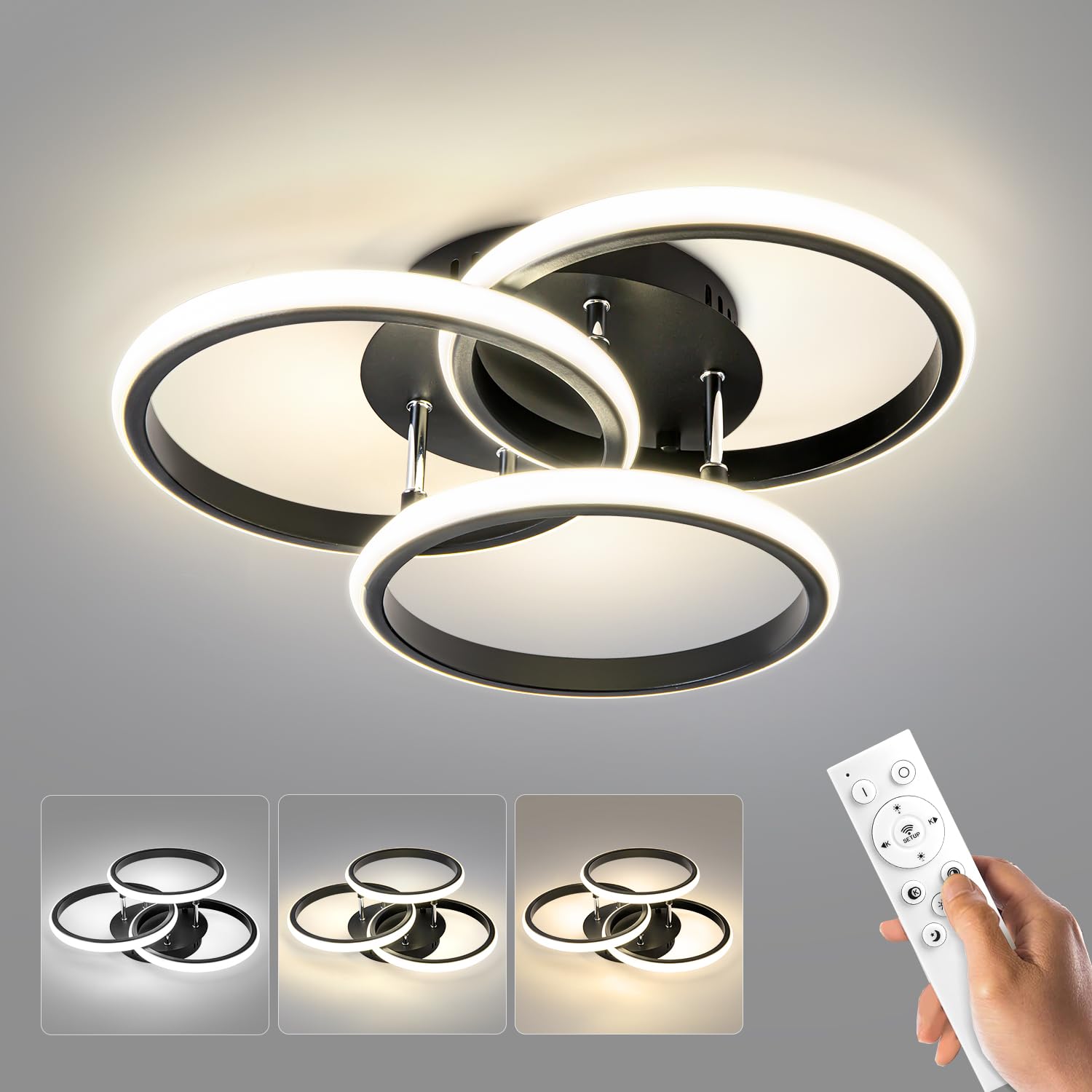 15.74In Dimmable Led Modern Flush Mount Ceiling Light Fixture With Remote Control, 3000K-6500K 3-Color Dimming Circle Modern Chandelier, Close To Ceiling Bedroom Kitchen Hallway Cloakroom Lamp