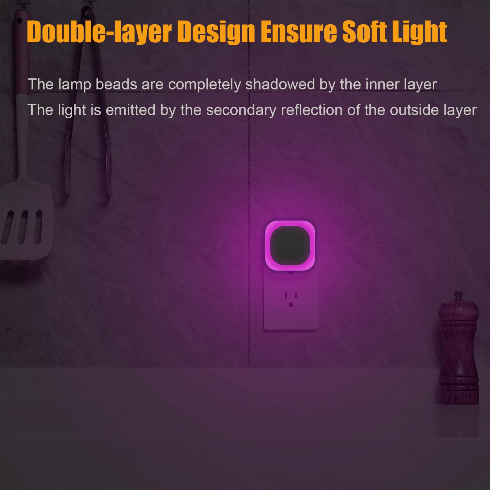 Yunlex 2 Pack Plug In Dimmable Night Light, Auto Dusk To Dawn Sensor, Led Night Light, Soft Glow, Diffused Light, Pink Night Light For Bathroom, Hallway, Kitchen, Bedroom