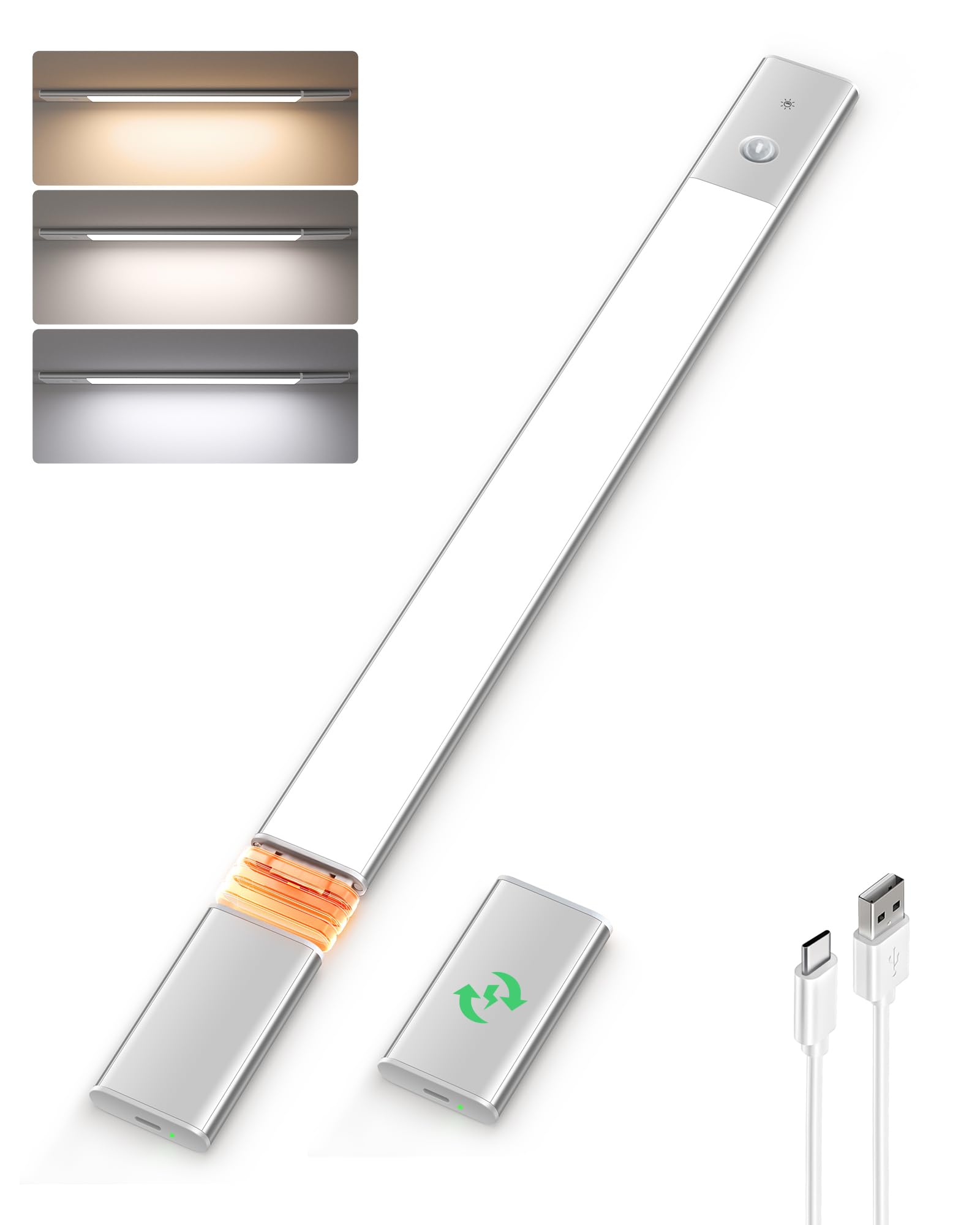 EZVALO Under Cabinet Lighting, Motion Sensor Closet Lights with Extra Detachable Battery, 76 LEDs Dimmable, 3 Color Temps, Under