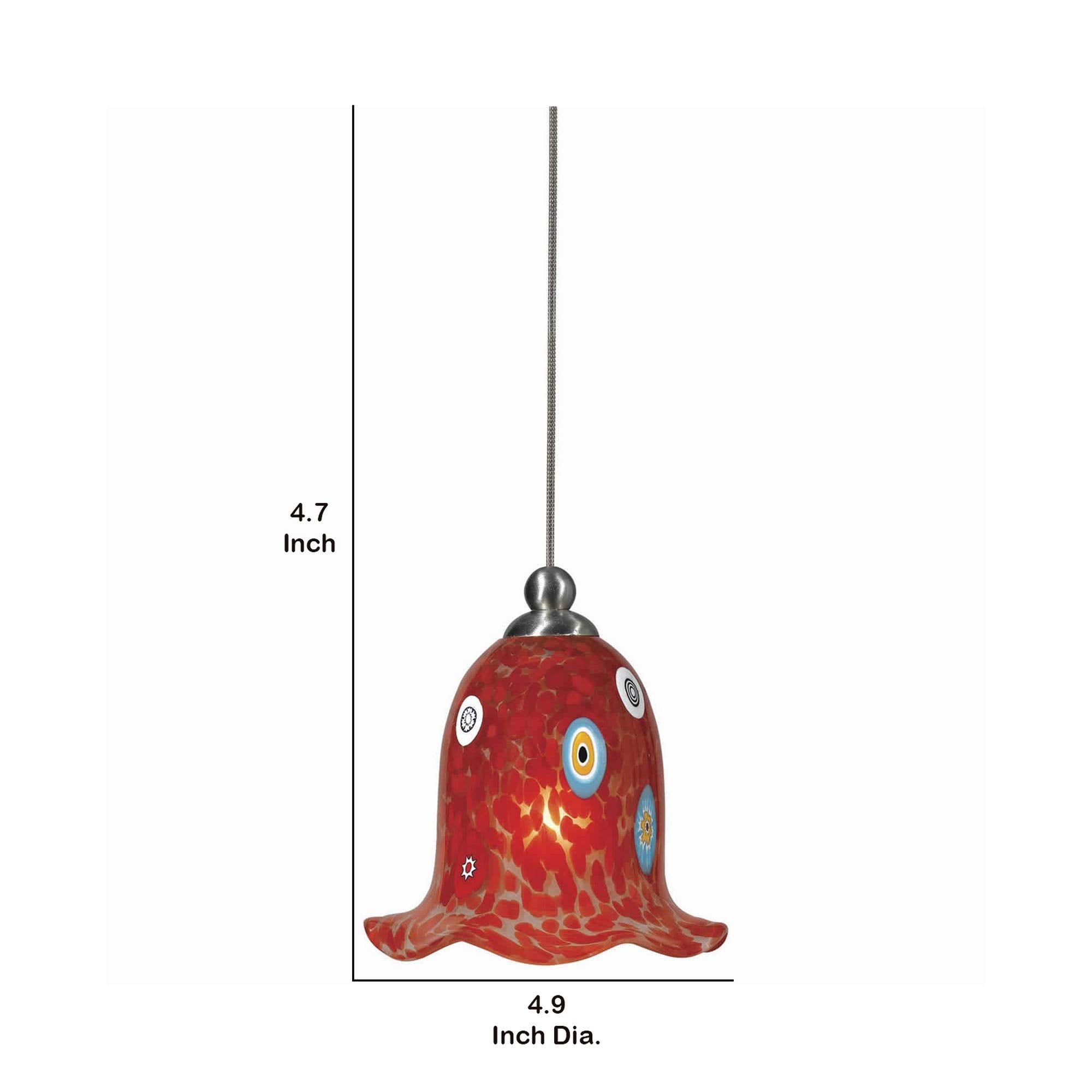 Benjara Bm223617 Tropical Flower Design Glass Shade Pendant Lighting Andecord, Red