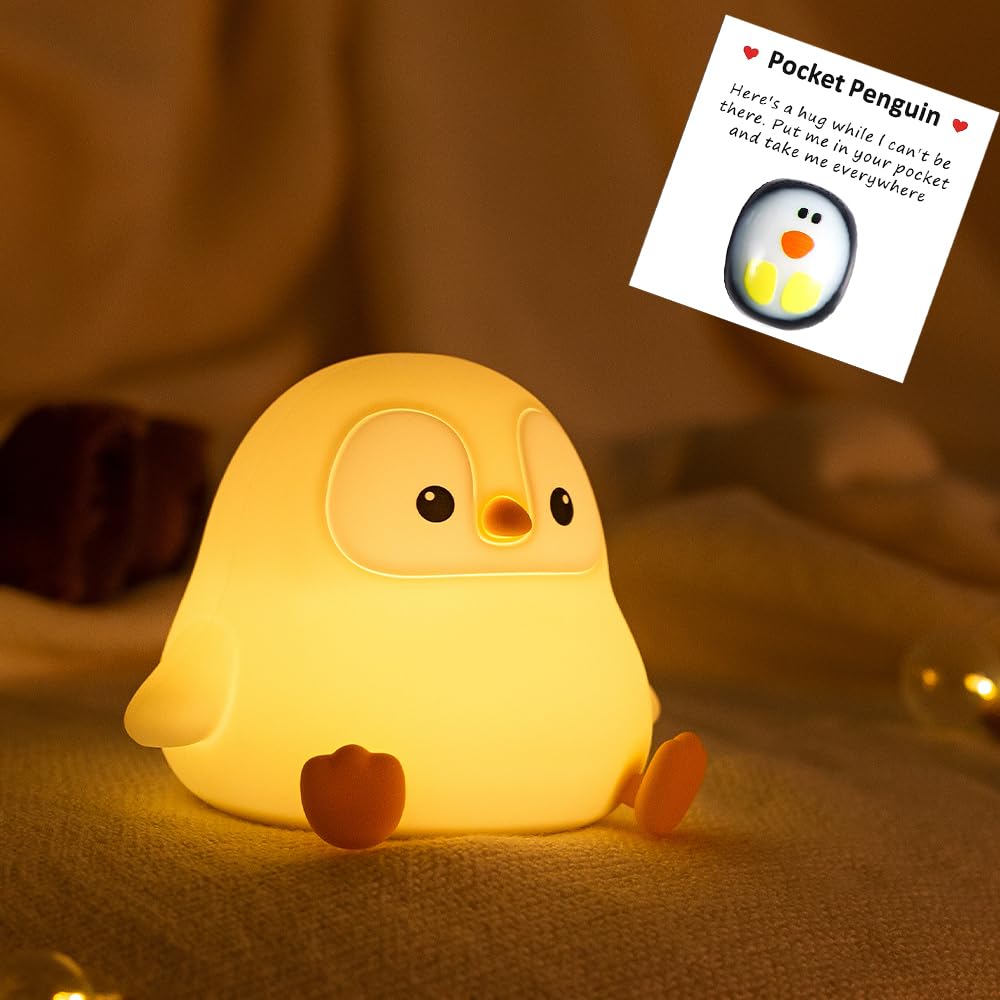 KangTen CHEN Cute Penguin Night Light, USB Rechargeable Silicone Lamp, Gray, Model DS-PG-02, Touch Control for Kids Bedroom