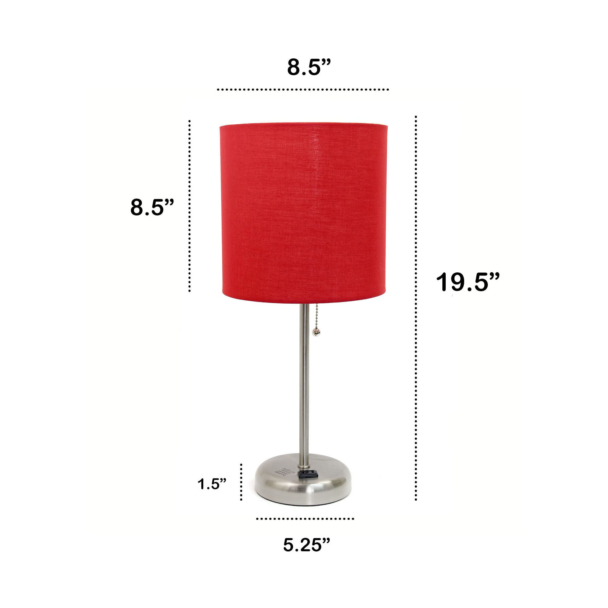 Creekwood Home 19.5&quot; Metal Table Lamp With Red Shade, Brushed Steel Finish, Contemporary Design