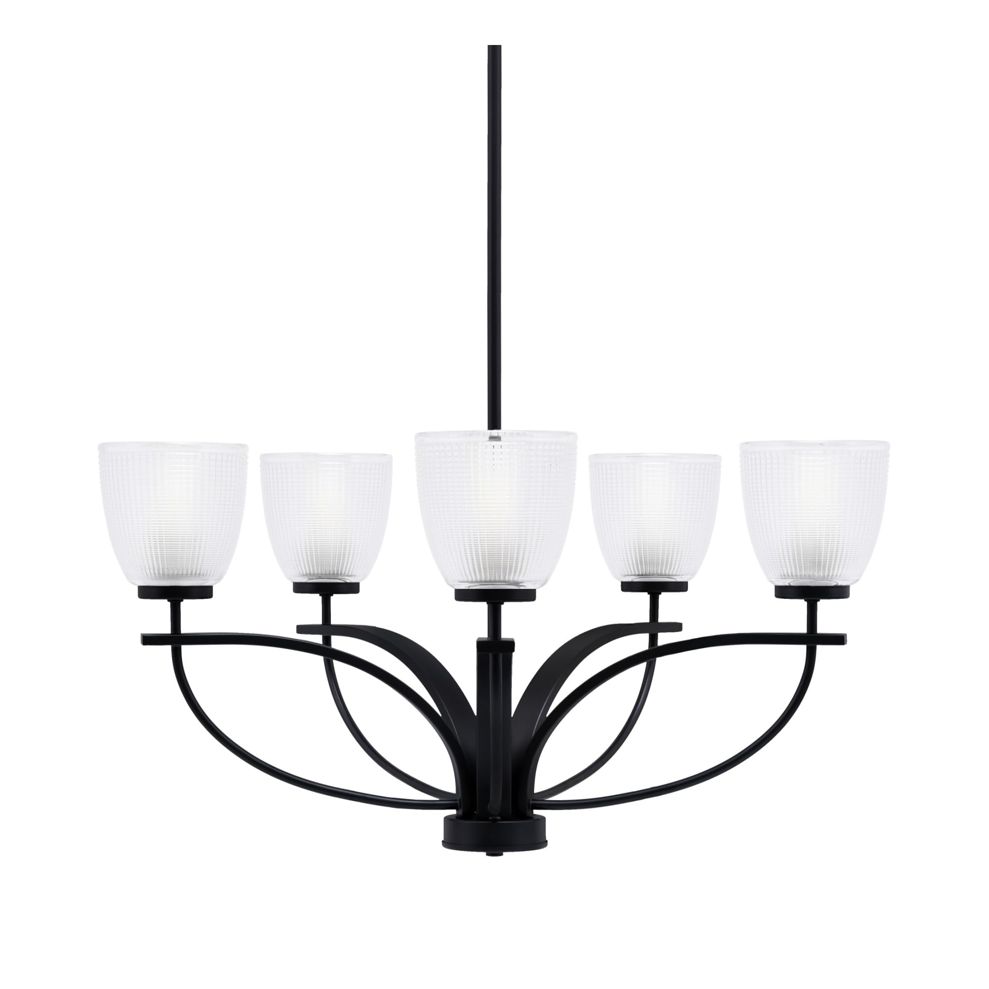 Toltec Lighting Cavella 5 Light Chandelier in Matte Black Finish with 5&quot; Clear Ribbed Glass