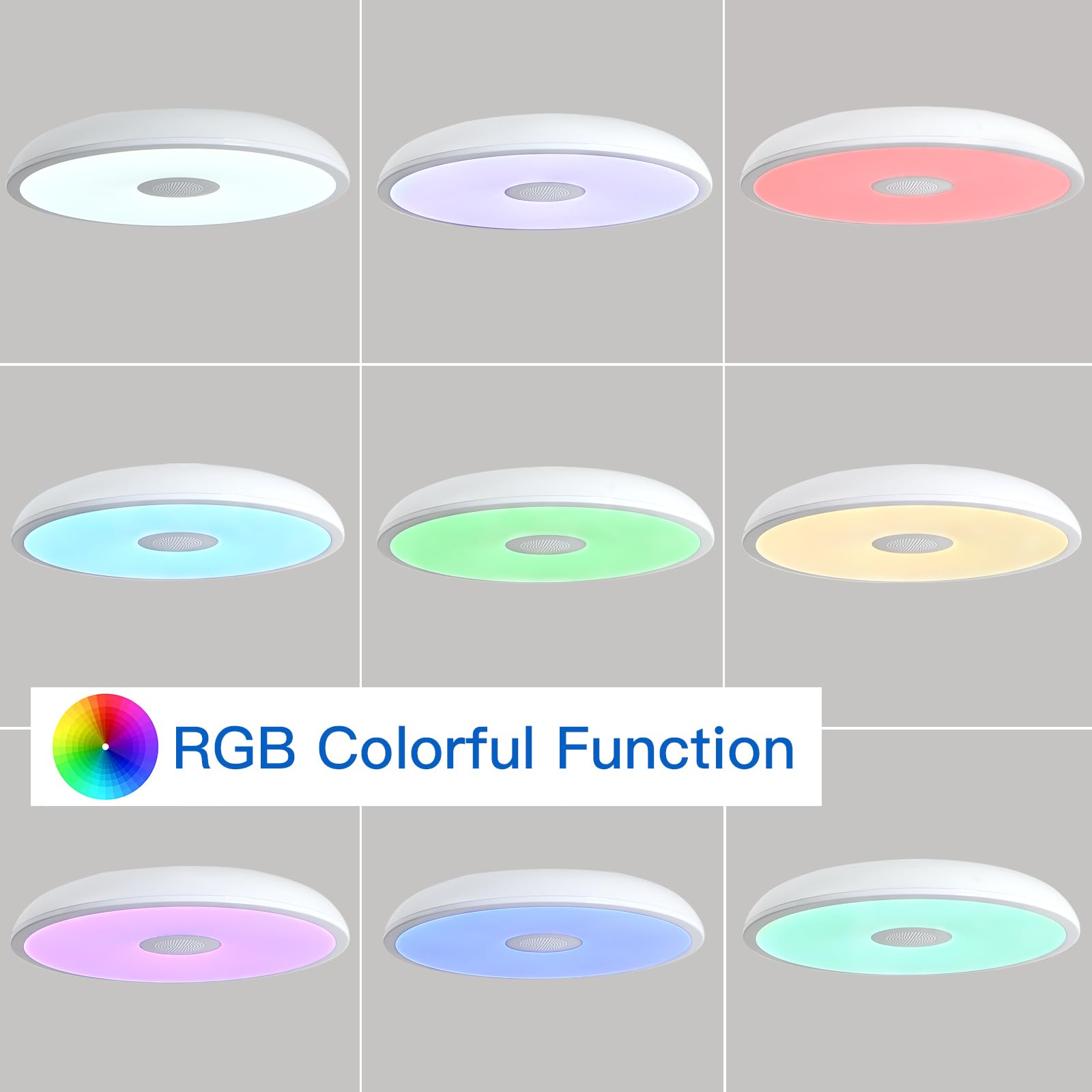 Asall Smart Waterproof Led Ceiling Light Fixture,With Bluetooth Speaker,11 Inch,18 Watt, 2700K-6500K Dimmable Music Lamp,Rgb Col