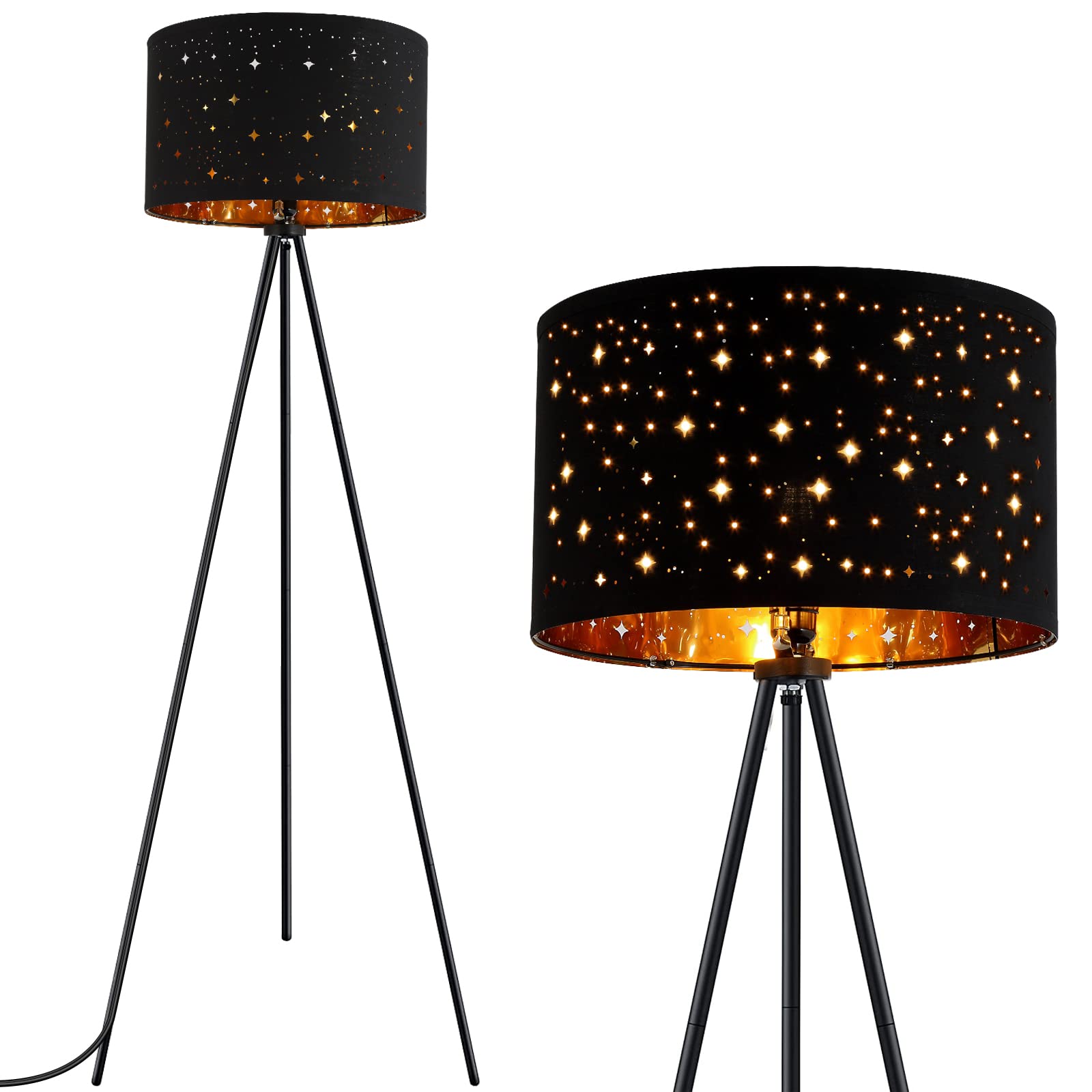 BoostArea Tripod Floor Lamp - 8W LED, Metal, Black-star, Decorative Shade for Living Room, Bedroom, Office