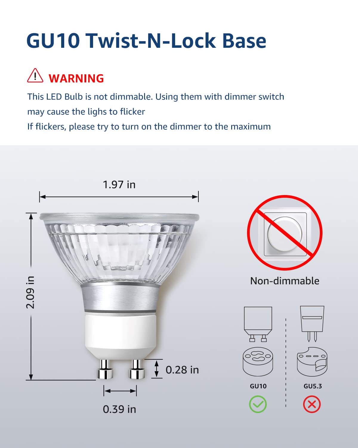 Lepro GU10 LED Light Bulbs, 4W Non-Dimmable, 5000K Daylight White, 6 Pack, Glass for Recessed Lighting