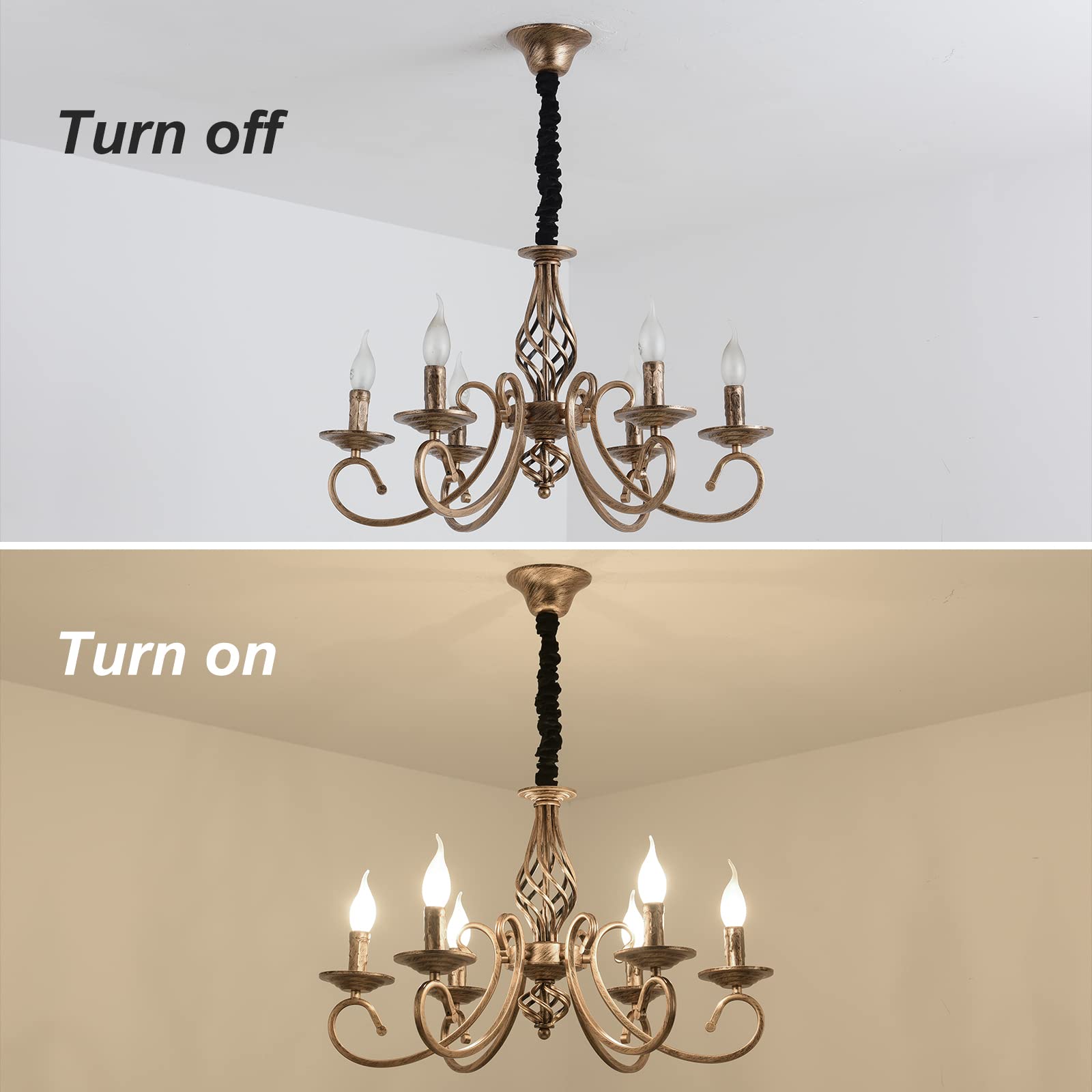 Ganeed Rustic 6-Light Chandelier, Antique Bronze Metal Pendant Light Fixture for Kitchen, Dining Room, Model TC-HD50113-6