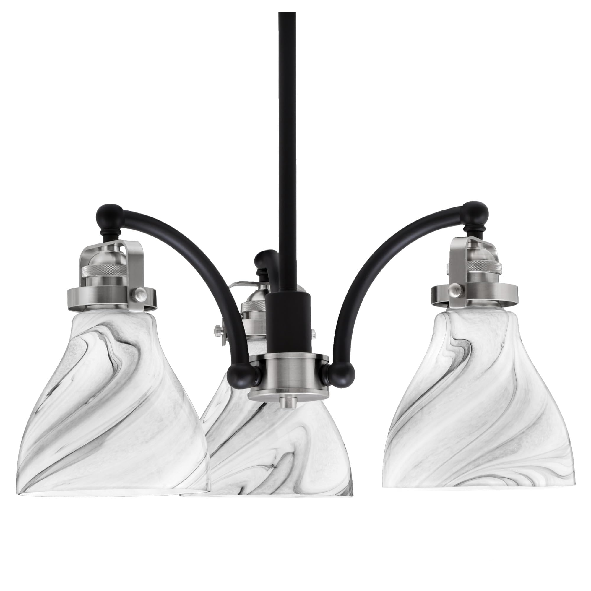 Easton Downlight, 3 Light, Chandelier Shown In Matte Black & Brushed Nickel Finish With 6.25&quot; Onyx Swirl Glass