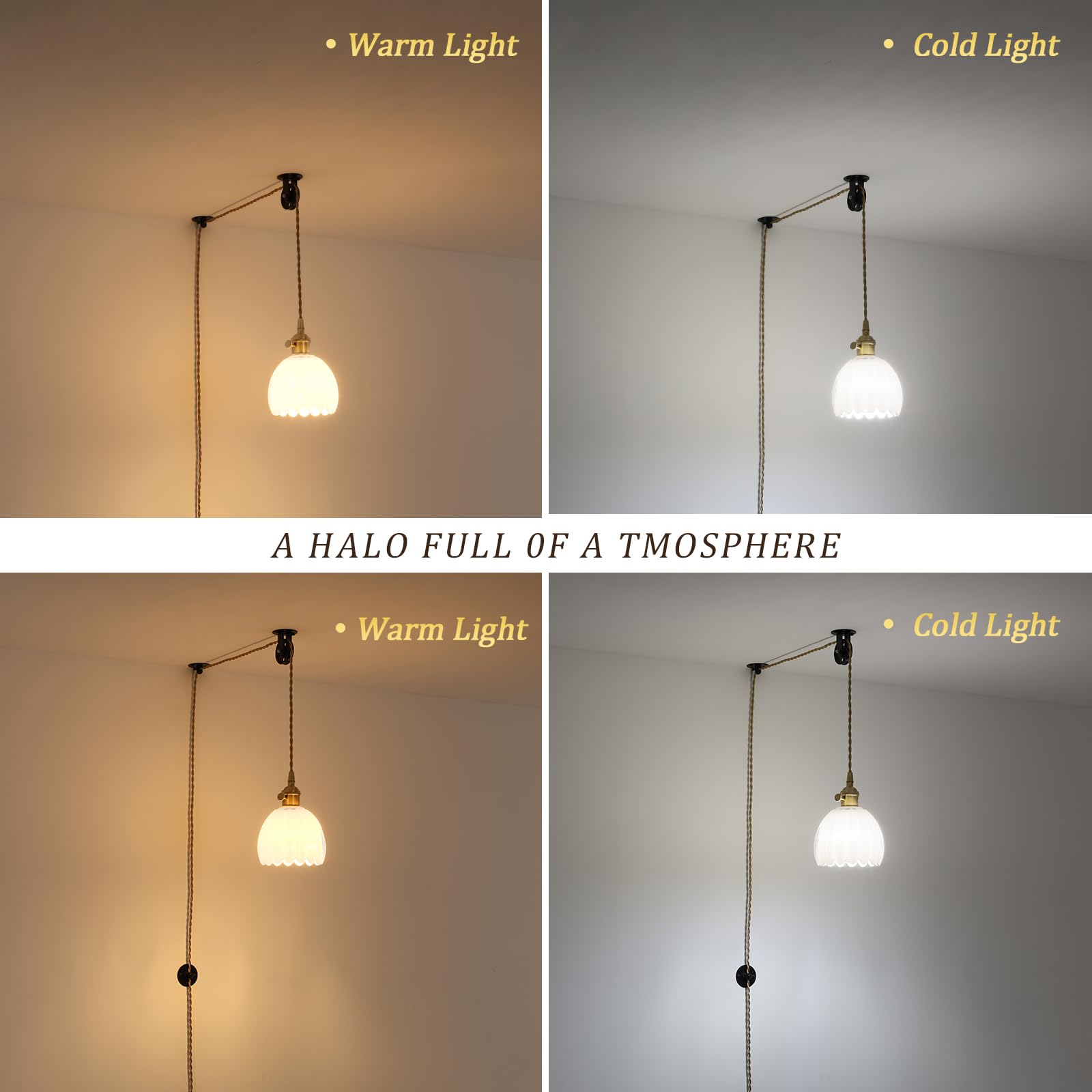 Shenmoyl Mini Plug In Pendant Light Hanging Light Fixture Corded On/Off Switch Brass Pendant Light With White Tulip Glass Lampsh