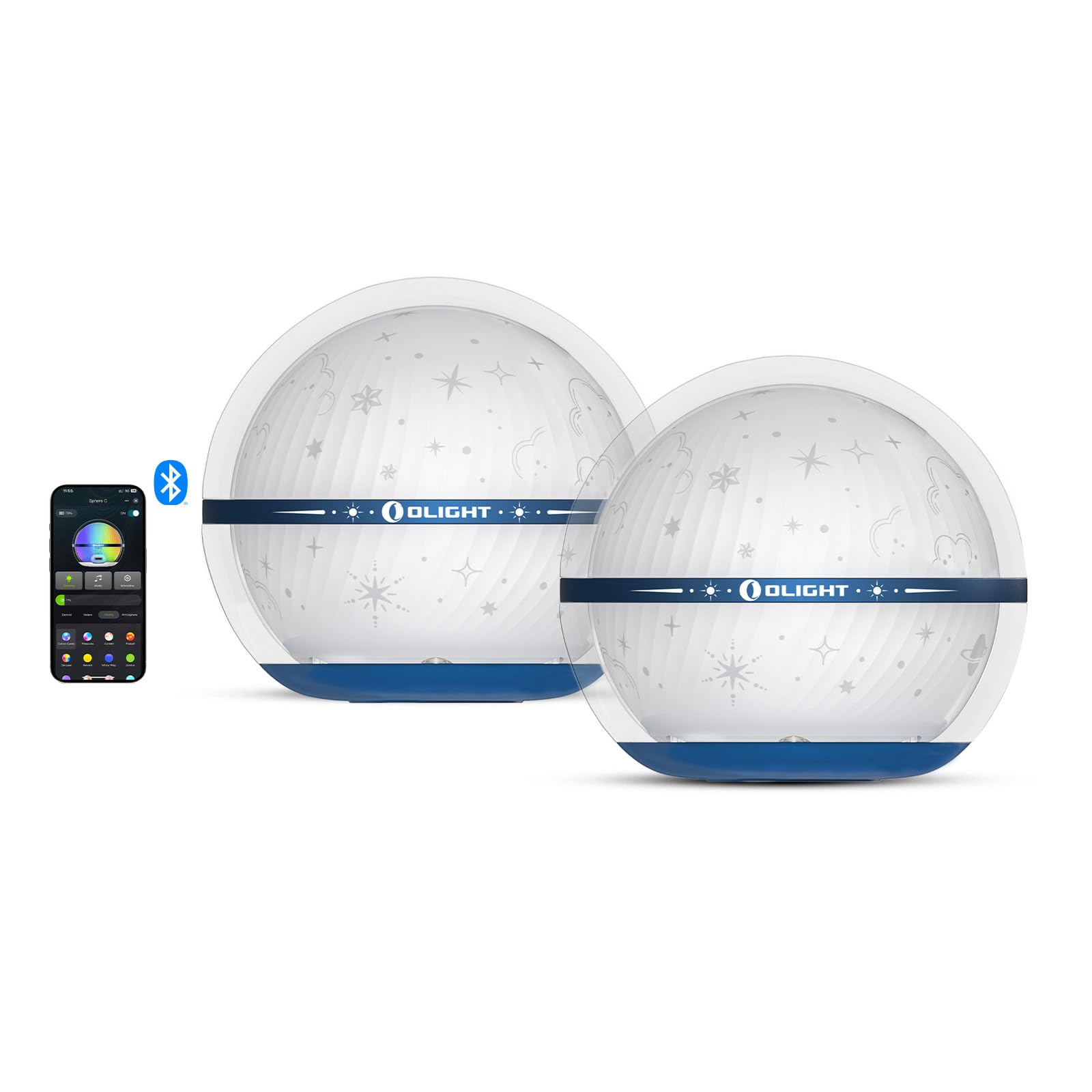 OLIGHT Sphere C 2-Pack Smart Night Light, USB-C Rechargeable, 75 Lumens Stepless Dimming, App Control Ambient Lighting, Portable
