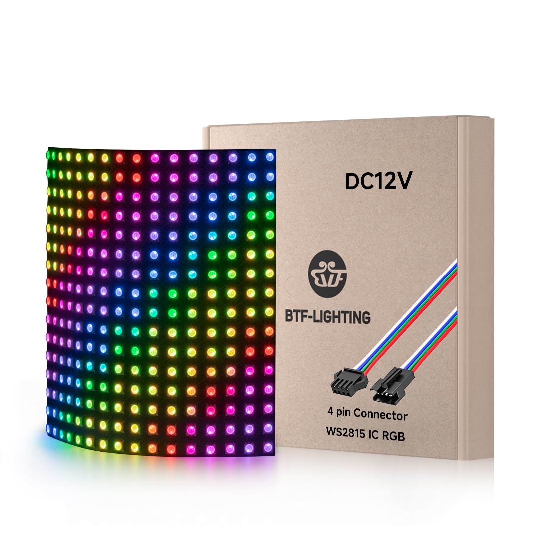Btf-Lighting Dc12V 4Pin Ws2815(Upgraded Ws2812B) Dual Signal Ic Rgb 5050Smd Individually Addressable 16X16 256 Pixels Led Matrix Flexible Fpcb Full Color Display Light Ip30(No Adapter Or Controller)