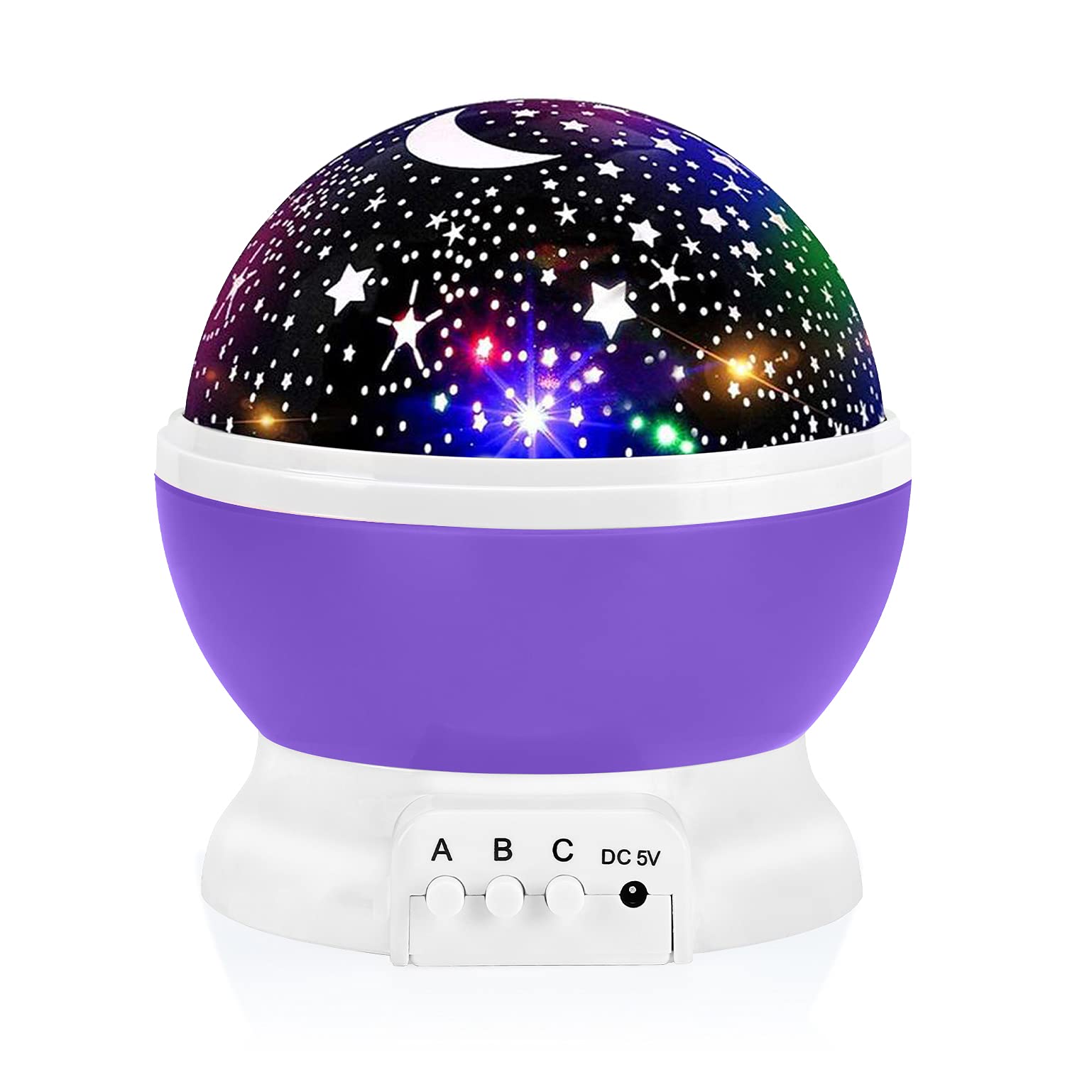 RICTLY Star Night Light Projector, 360° Rotation, 4 LED Bulbs, 12 Color Changing, Purple, Model 012-1361