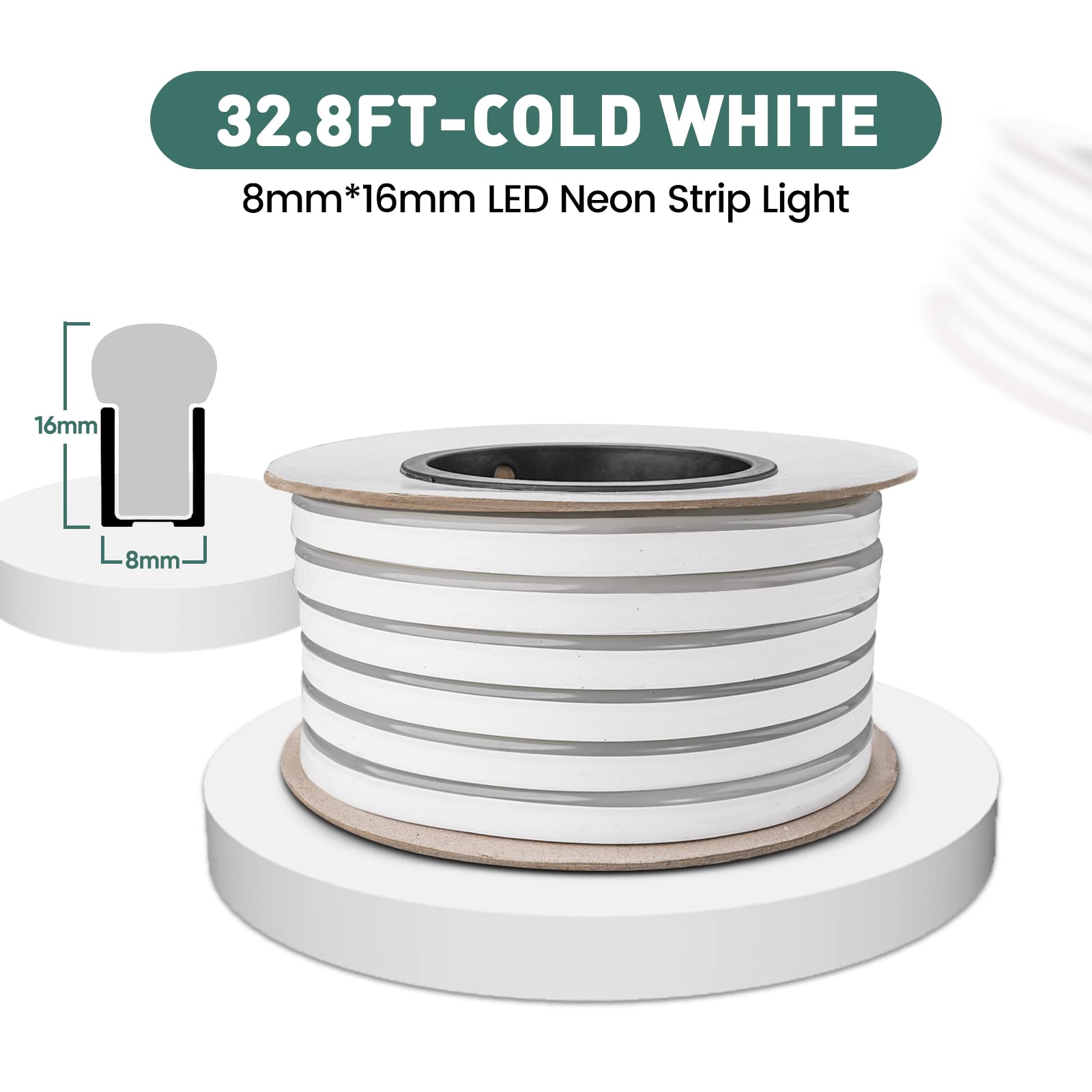 Gzbtech Flexible Led Neon Rope Lights 33Ft Ac 110-120V Waterproof Strip Light  120 Leds/M Cuttable Connectable Neon Lighting For Indoor Outdoor Home Decor/Commercial Building Use-Cold White 10M