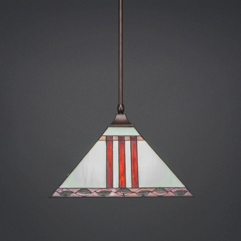 Toltec Lighting 13-Brz-958 Stem Hung Pendant With Square Fitter With 14&quot; Purple And Metal Leaf Tiffany Glass, Bronze Finish