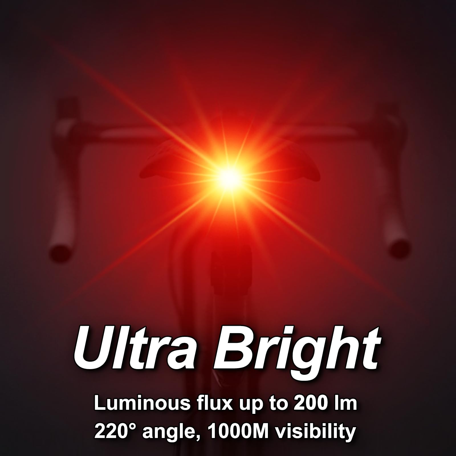 Cruxer Ultra Bright Bike Tail Light 200 Lumen USB-C Rechargeable, Smart Brake Sensing, IP66 Waterproof, Black