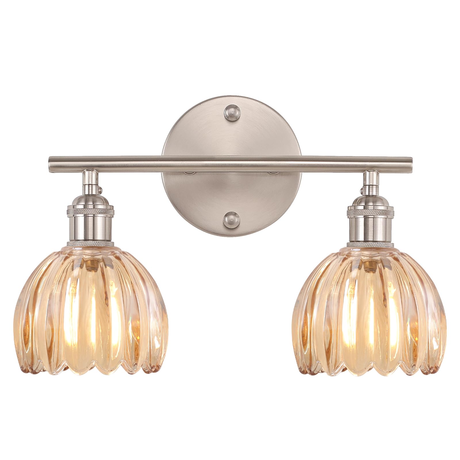 Shenmoyl Bathroom Light Fixtures  2-Light Vanity wall Light Over Mirror with Amber Tulip Glass Shade for Bedroom Living Room (Bulb Not Included)  Satin Nickel