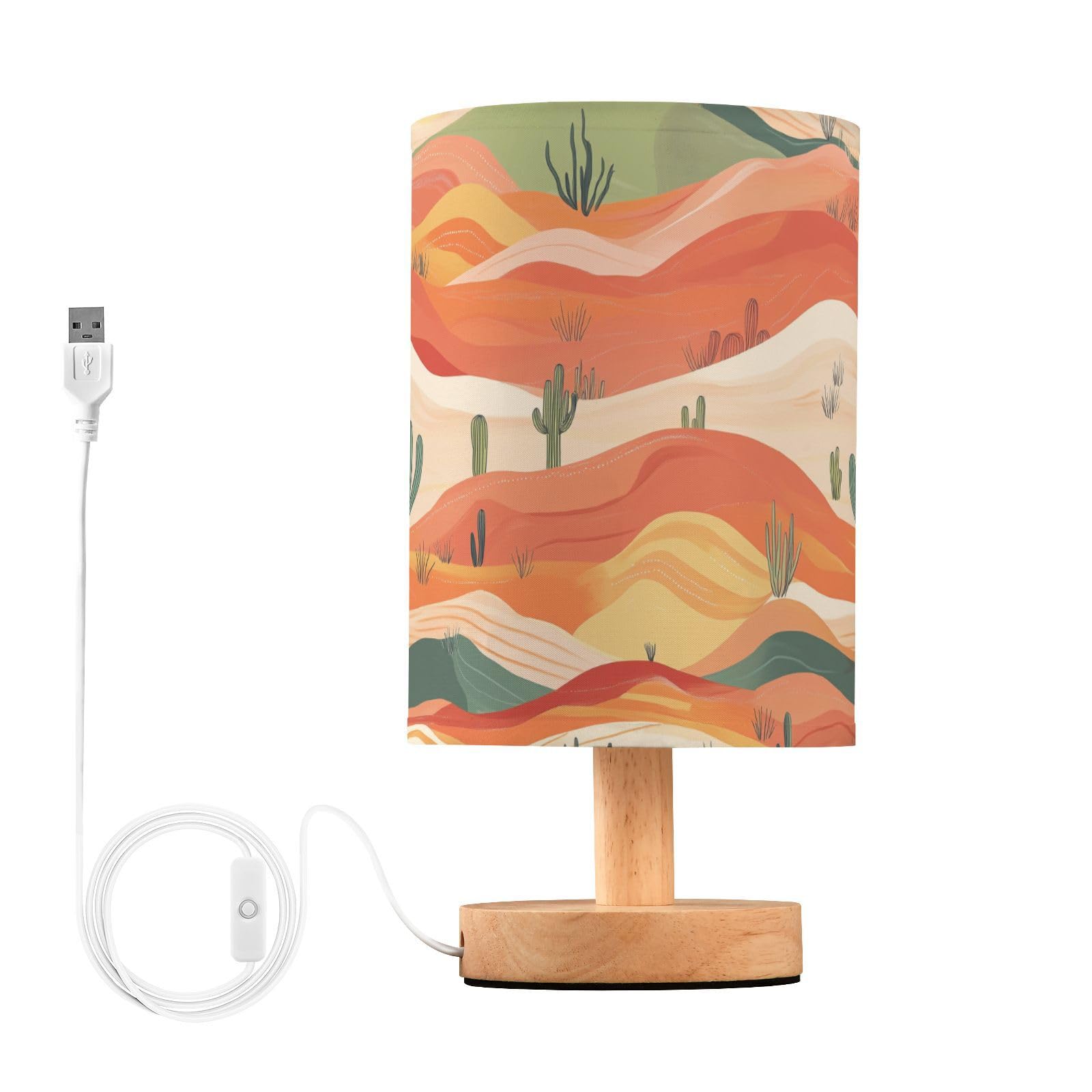 Oarencol Bedside Table Lamp Western Desert Cacti Nightstand Lamp with Wood Desk Lamps for Bedroom Living Room Nursery Office Hom