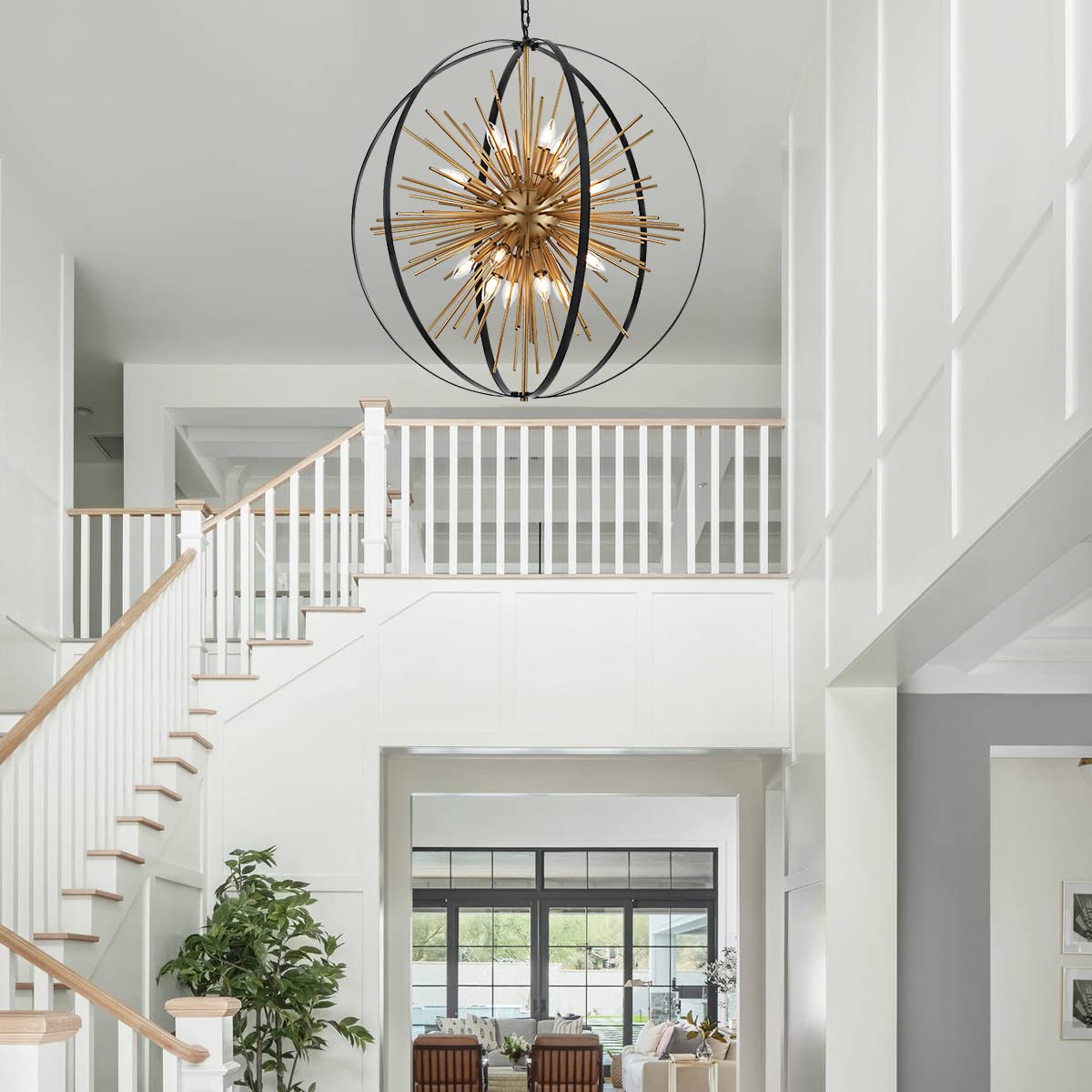 TACDANDM 31.5" Black Gold 16-Light Globe Sputnik Chandelier, Metal, Adjustable, Modern Industrial Ceiling Pendant Light for Home Decor