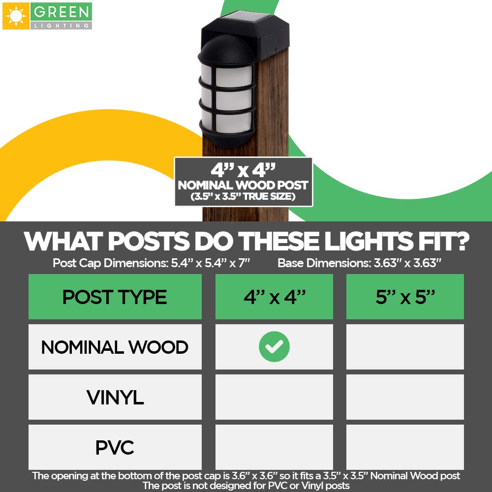 GreenLighting Solar Post Cap Lights, Waterproof LED, 4x4 Wood, Black, 12 Pack, Model TN-1219141