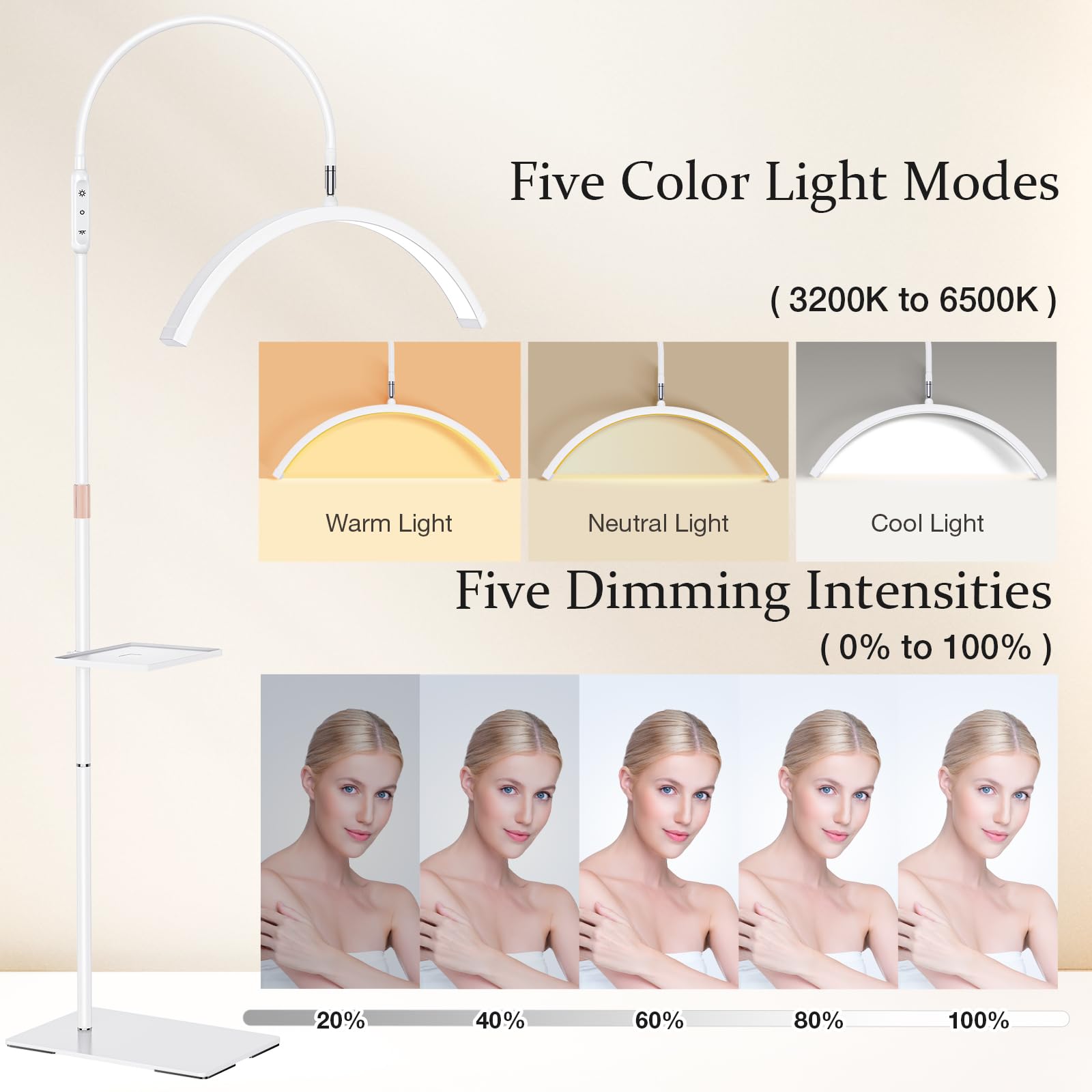 Mznoo Lash Light For Eyelash Tech With Tray, 30W/3600Lm Bright Half Moon Light For Lashes, Nails And Tattoos, 23In Large Lash La