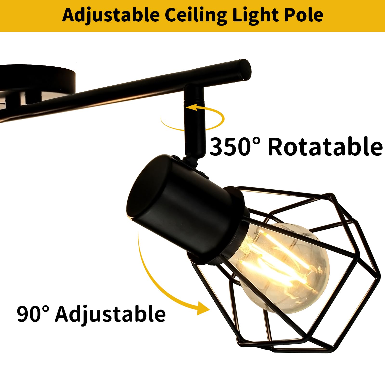 Hibay 2-Light Track Lighting Kit, Rotatable Directional Ceiling Light Fixtures, Black Geometric Metal Cage Industrial Spotlight