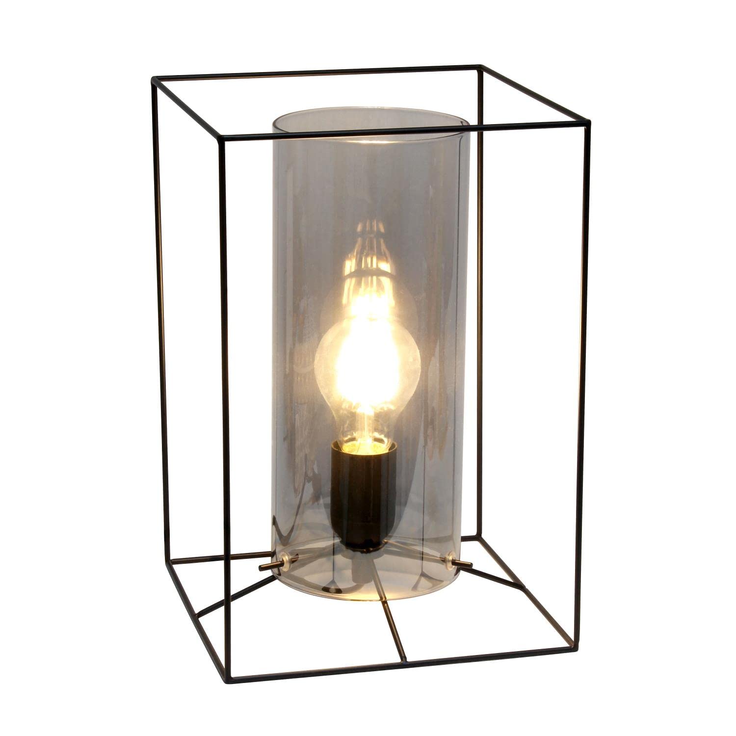 Lalia Home Contemporary Black Framed Table Lamp With Smoked Cylinder Glass Shade - Large
