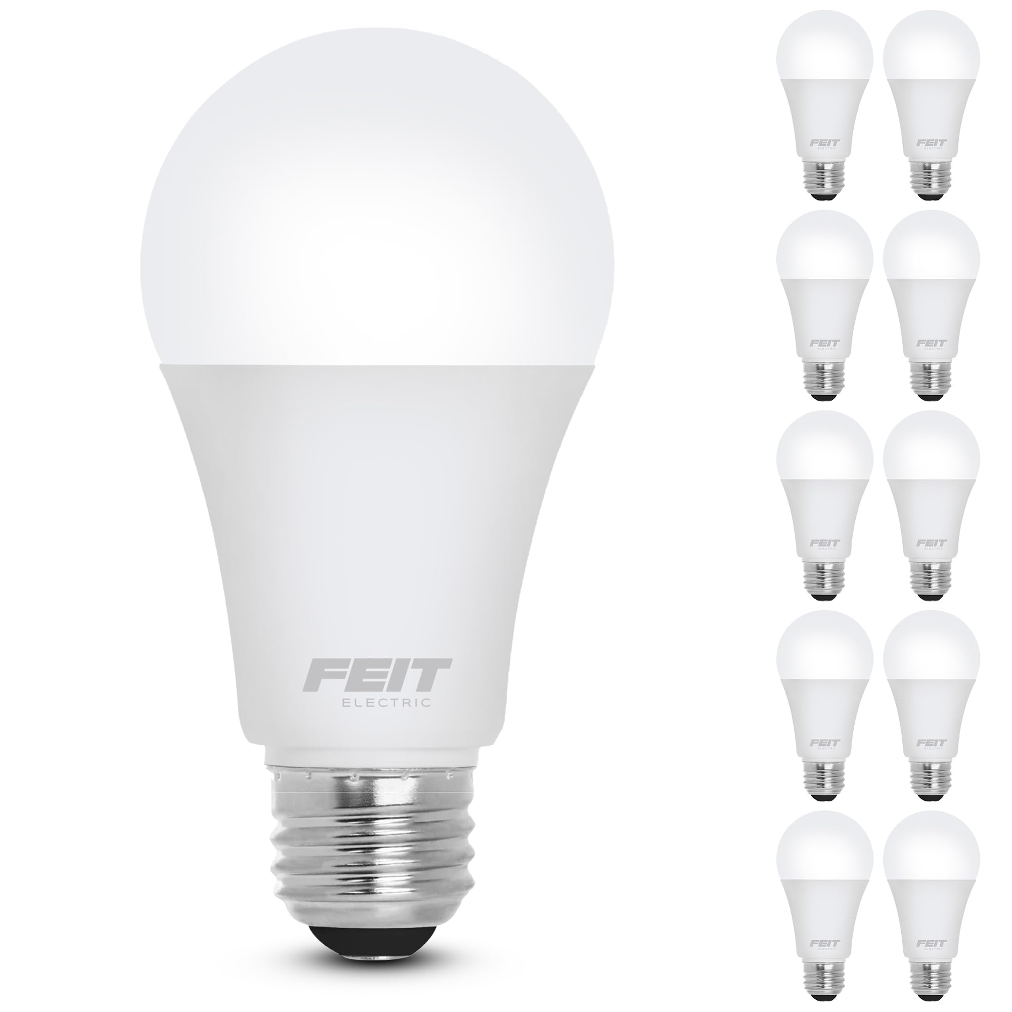 Feit Electric A19 LED Light Bulb, 60W Equivalent, Non Dimmable, 800 Lumens, E26 Medium Base, 5000k Daylight, CRI 90, 10 Year Lifetime, UL Listed, Damp Rated, 10 Pack, OM60/950CA10K/10