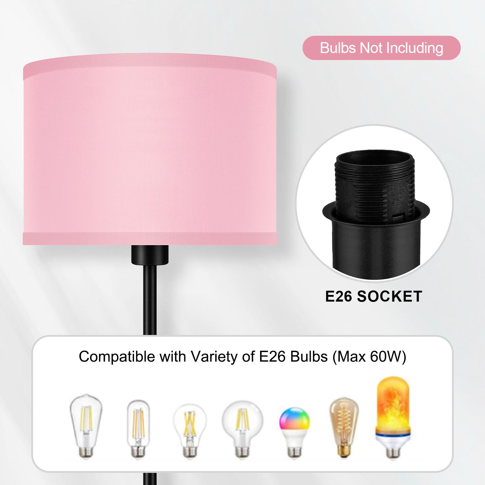 Auquee Floor Lamp Pink, Standing Lamp, Small Floor Lamps With Lampshade, 59'' Tall Lamps For Bedroom, Foot Switch, Simple Corner