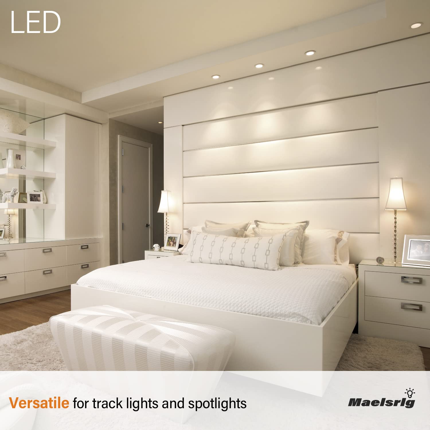 Maelsrlg PAR16 LED Long Neck Spotlight Bulb, Dimmable 600 Lumens, 40° Beam Angle, Warm White 3000K, 4 Count, E26 Medium