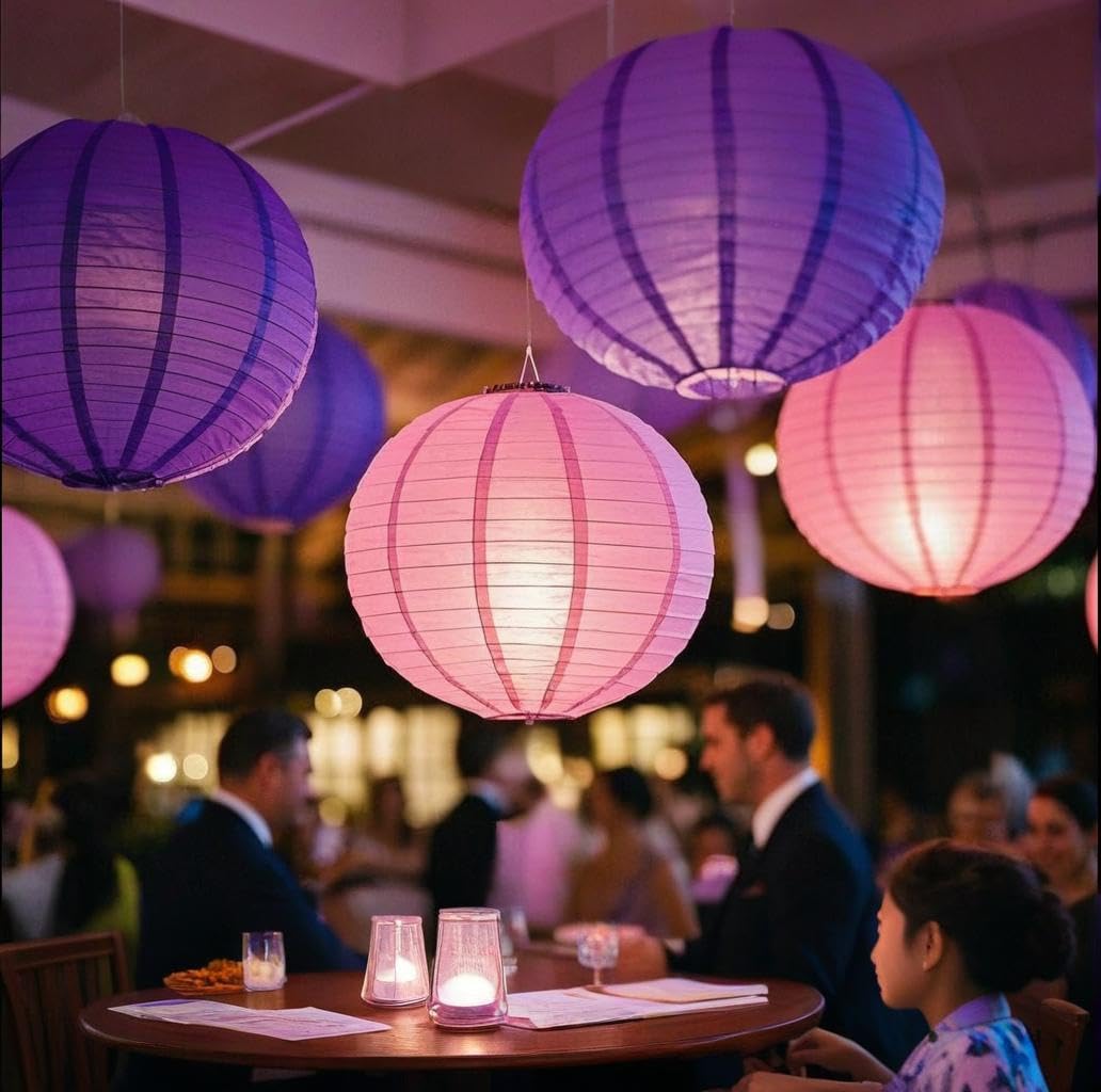 Capesaro Purple Pink Paper Lanterns Decorative 15Pcs Party Hanging Decorations For Bachelorette Wedding Birthday Baby Shower Graduation Anniversary Mermaid Lavender Themed Room Decor