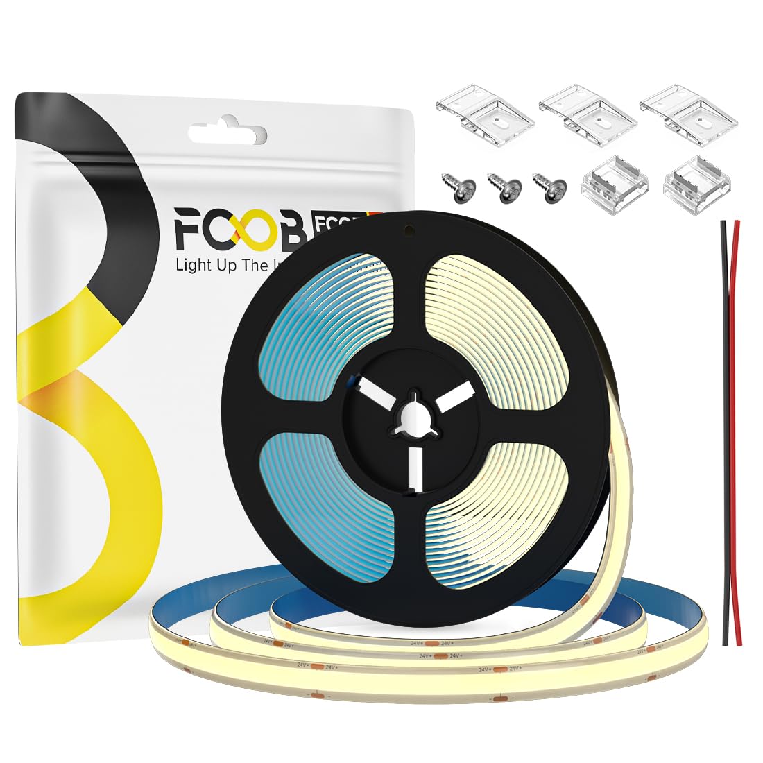 FCOB COB LED Strip 16.4FT IP65 Waterproof 4000K 480LEDs/m Dimmable Flexible Natural White