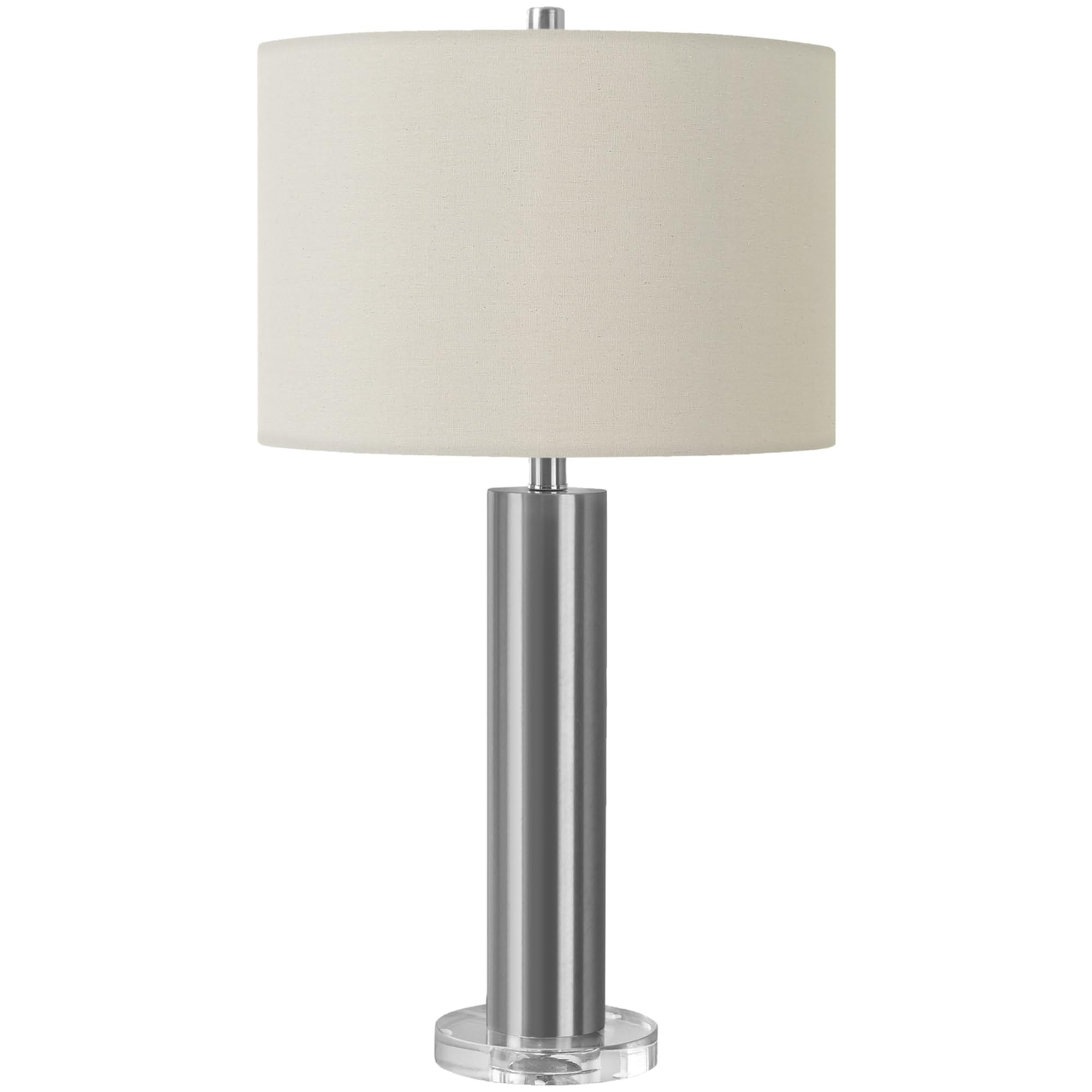 Monarch Specialties 9657 Lightingtable Lamp, Nickel Metal, Ivory/Cream Shade, Contemporary Lighting-28 H Table, 15&quot; L X 15&quot; W X 27.5&quot; H, Silver