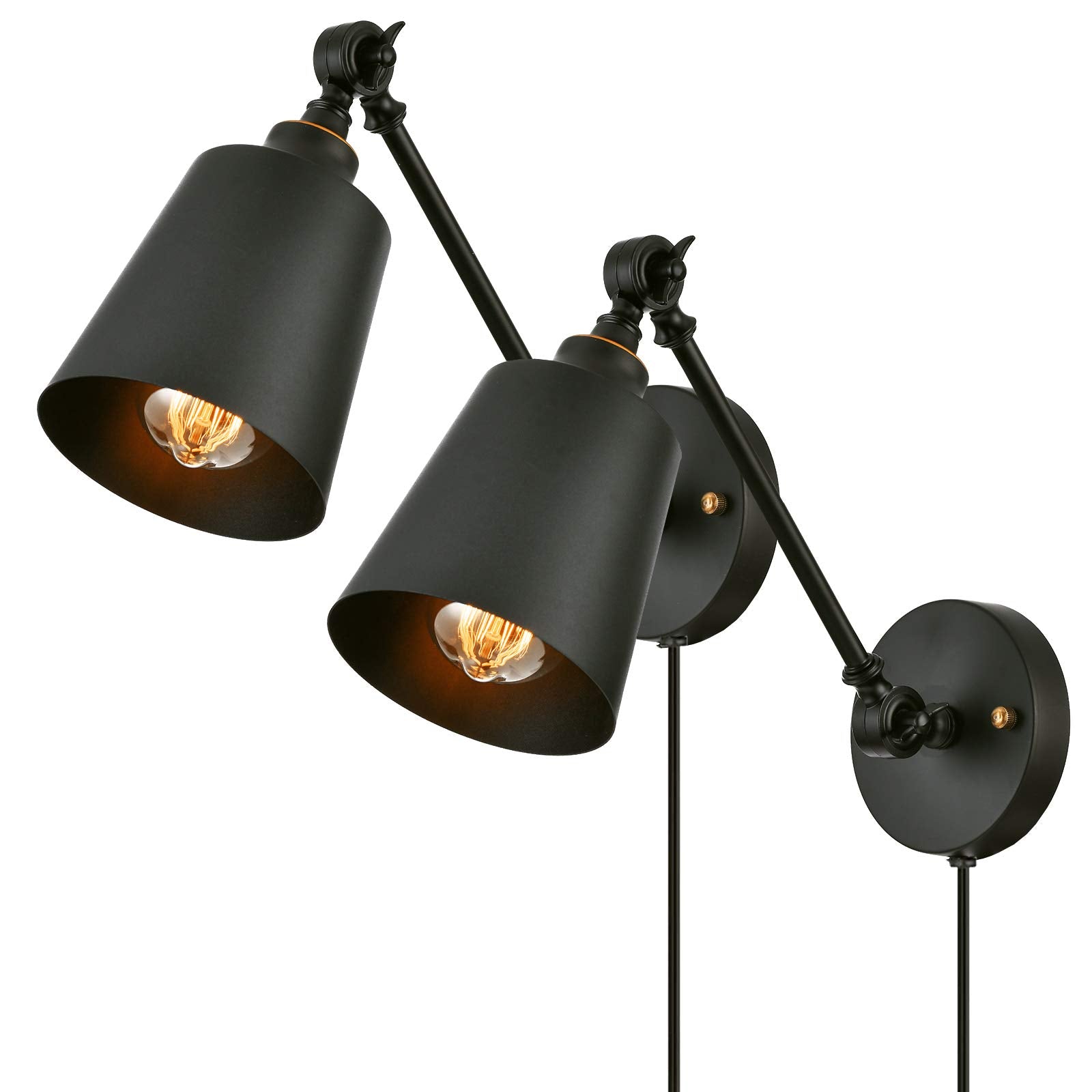 Capslpad Wall Sconces Set of 2 Plug in Swing Arm Wall Lamp Fixture with On Off Switch Rustic Adjustable Wall Lamps Farmhouse Wal