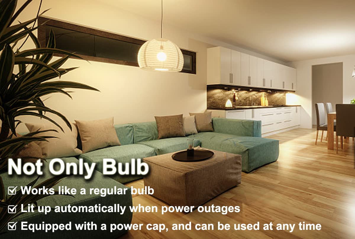 Furoching A19 Rechargeable Led Bulb, 60W Equivalent Backup Emergency Light Bulb With Switch Hook, E26 6000K For Home Power Outag