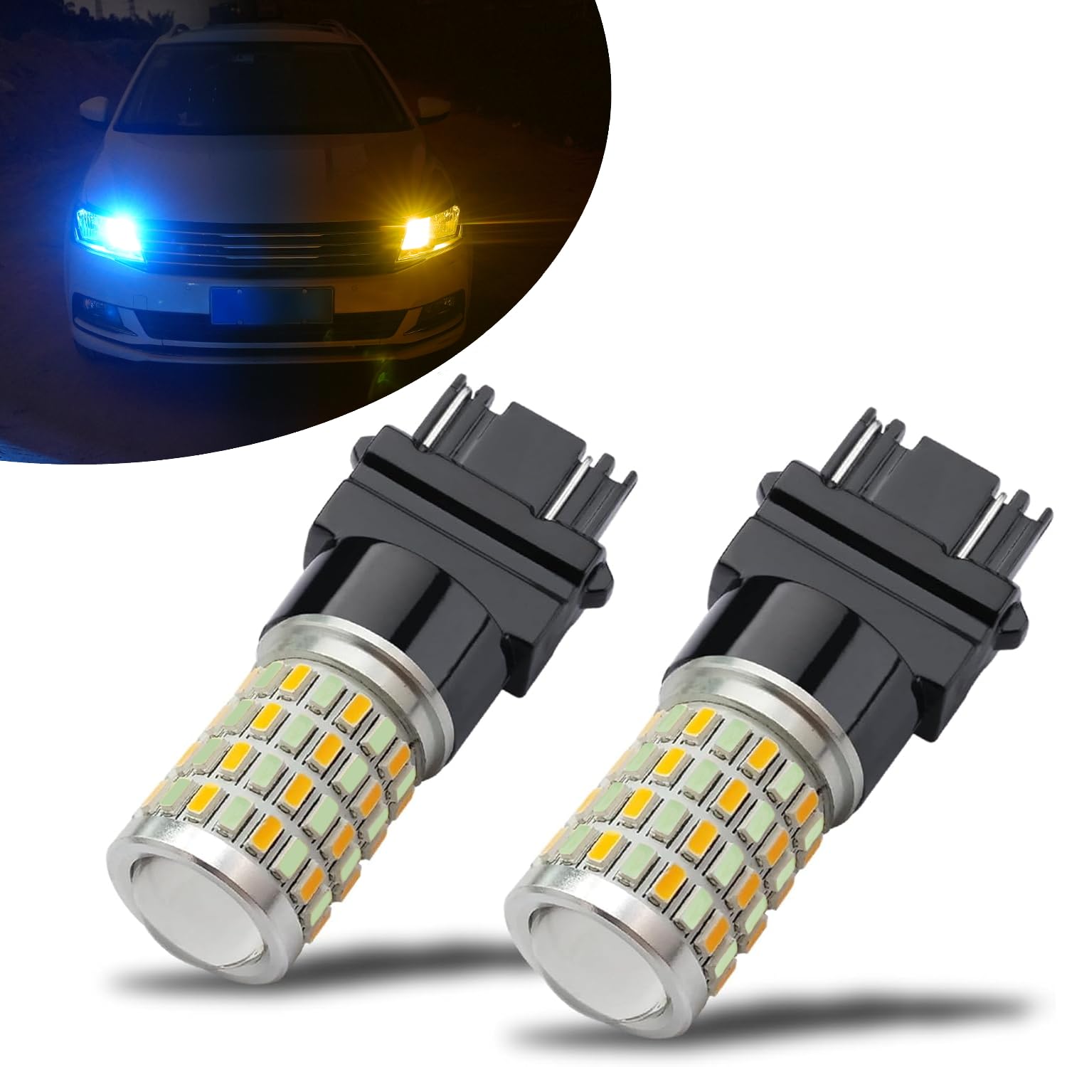 iBrightstar Switchback LED Bulbs for DRL & Turn Signal Lights, 3157, Ice Blue/Amber