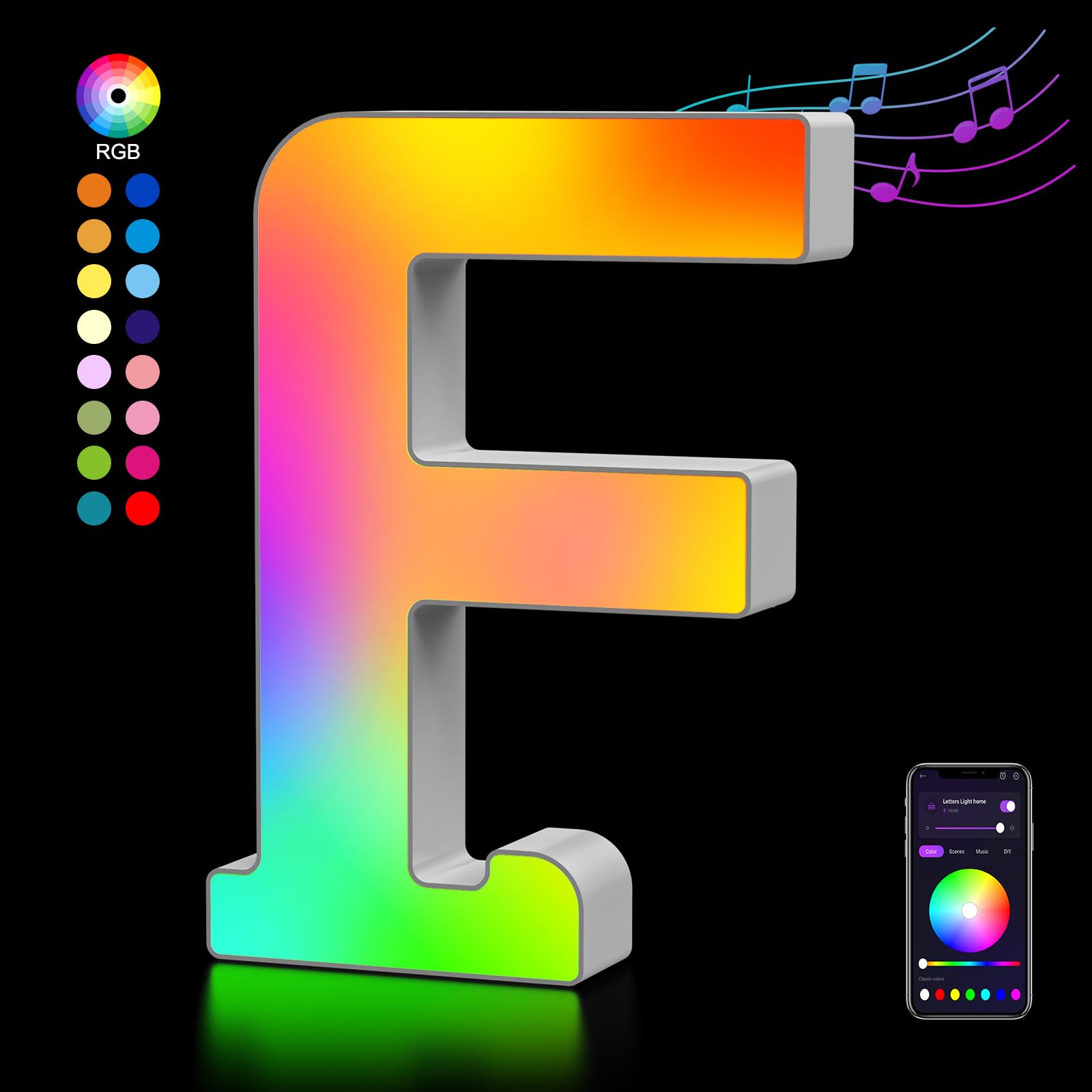 Kangtaixin LED Light Up Letter F, USB Powered Color Changing Sign, 15x14x2.5 cm, Plastic Night Light for Party Decorations