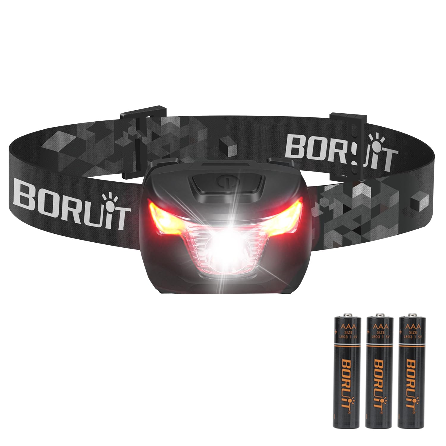 Boruit Br01 Headlamp With Red White Light - Aaa Battery Powered Led Head Lamp, Super Bright 4 Modes Head Flashlight For Kid Adul